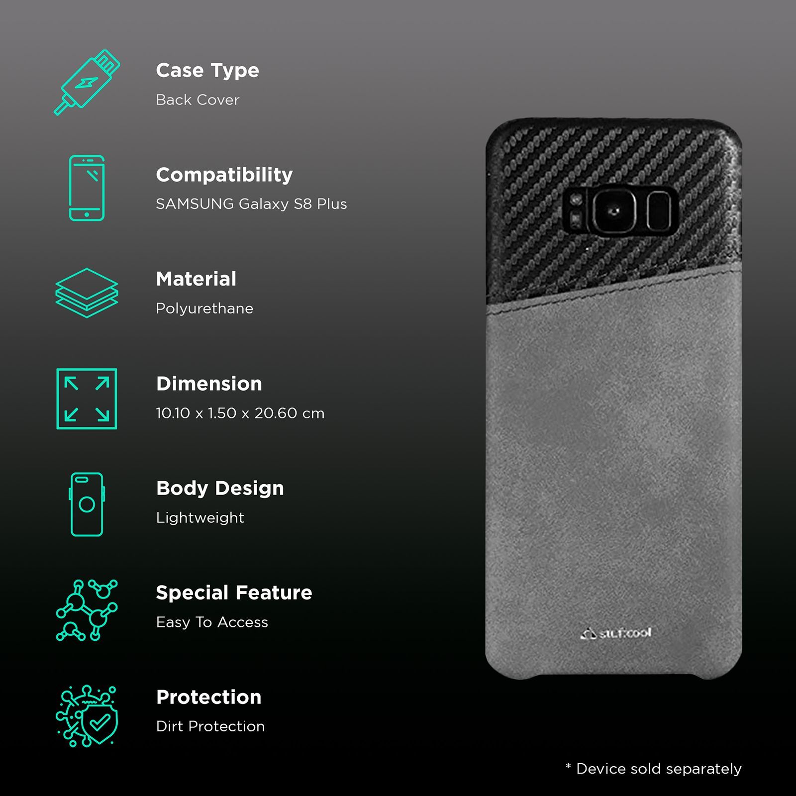 stuffcool Karafi Polyurethane Back Cover for Samsung Galaxy S8 Plus (Easy Access To All Ports, Black and Grey)_2