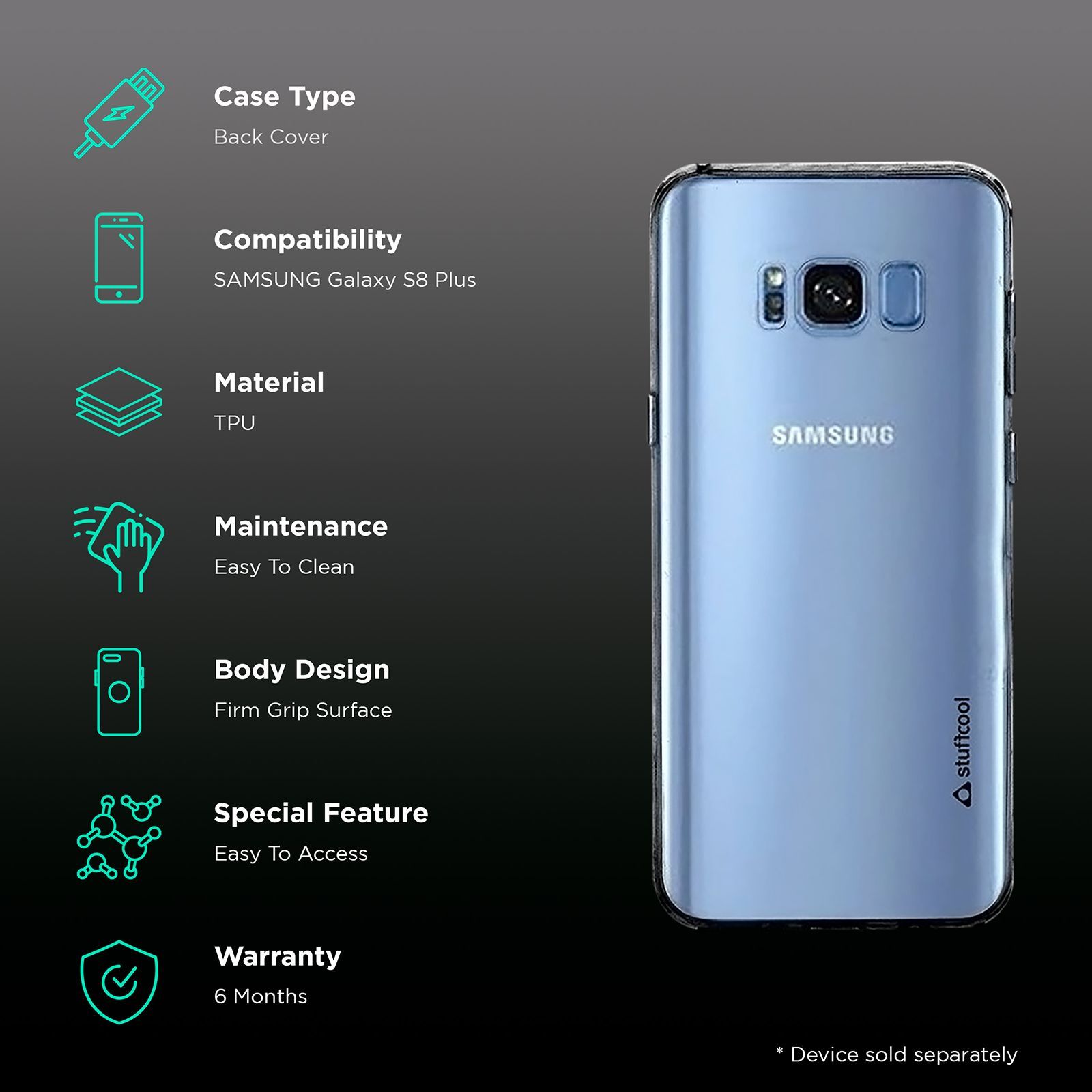 stuffcool PRSGS8PLUS TPU Back Cover for Samsung Galaxy S8 Plus (Camera Protection, Transparent)_2