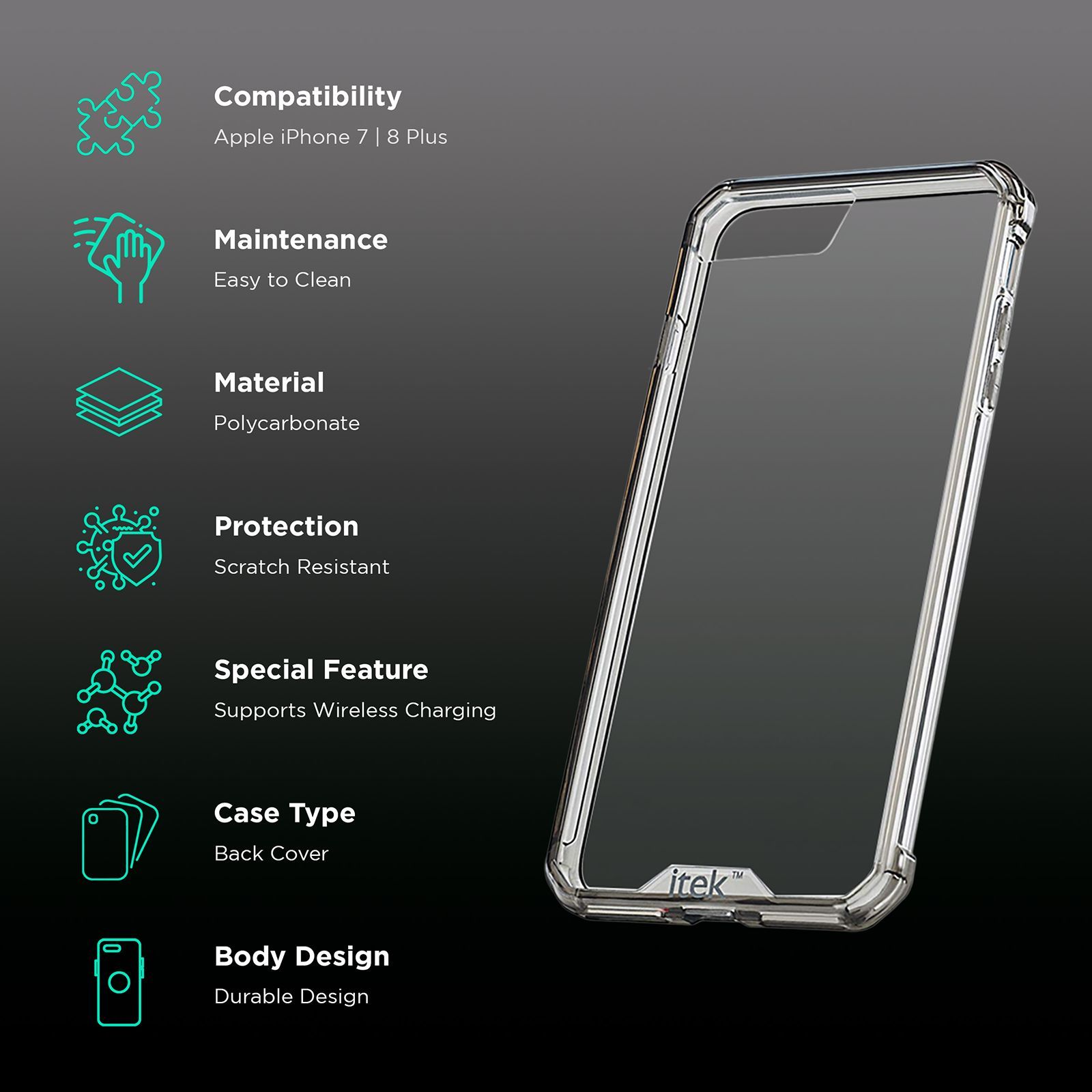 itek Air Hybrid Polycarbonate Back Cover for Apple iPhone 7 and iPhone 8 Plus (Camera Protection, Transparent)_2