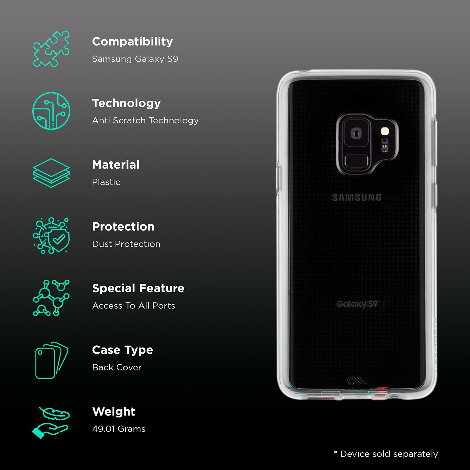 Case-Mate CM036976 Plastic Back Cover for Samsung Galaxy S9 (Anti Scratch Technology, Clear) Case-Mate CM036976 Plastic Back Cover for Samsung Galaxy S9 (Anti Scratch Technology, Clear)_2