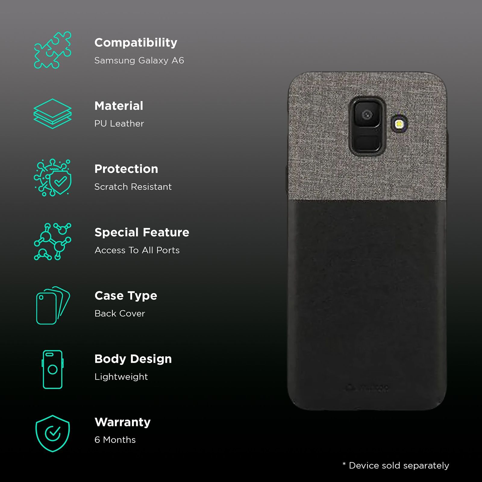 stuffcool Eto Sport PU Leather Back Cover for Samsung Galaxy A6 (Camera Protection, Black)_2