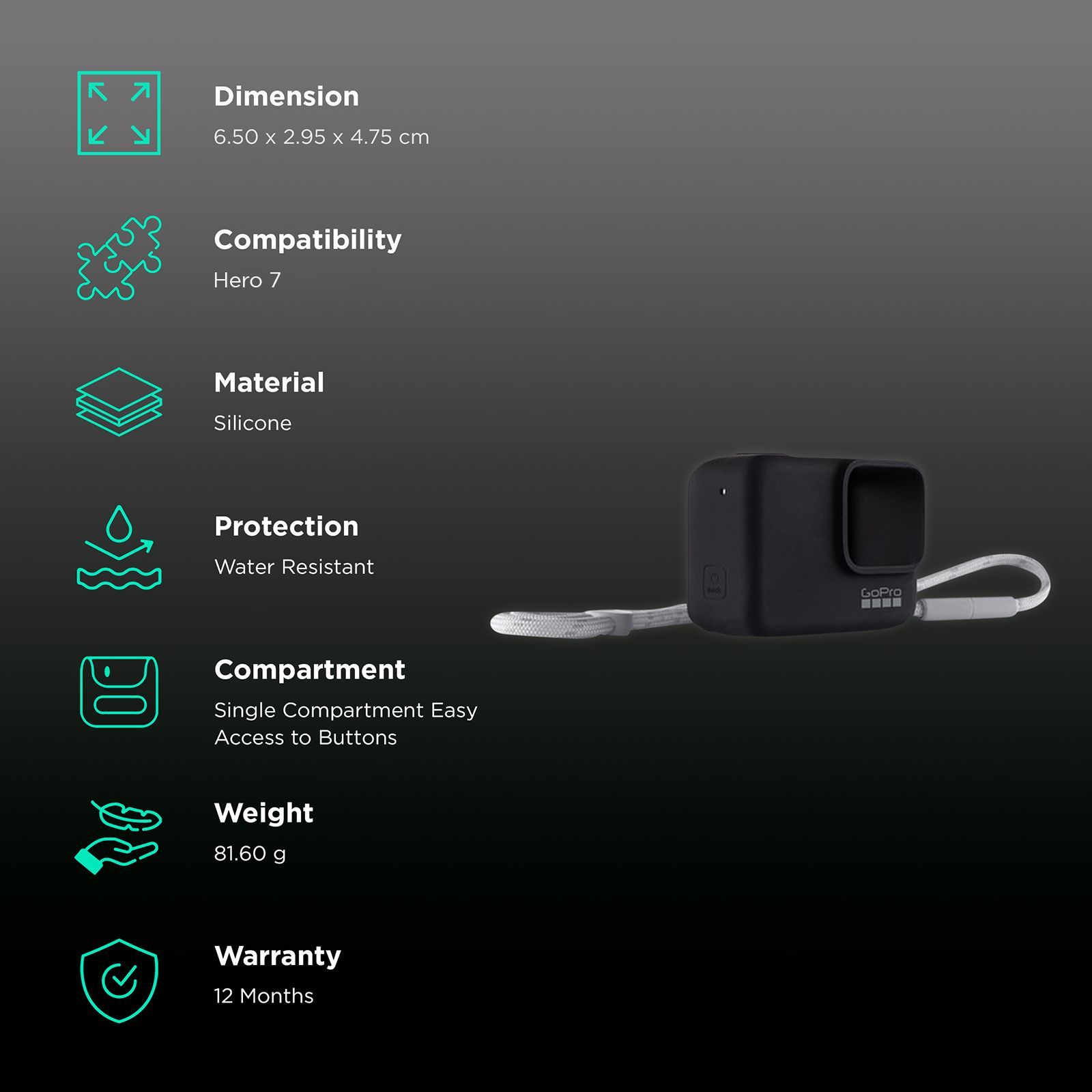 GoPro Water Resistant Sleeve for Camera (Adjustable Lanyard, ACSST-001, Black)_2