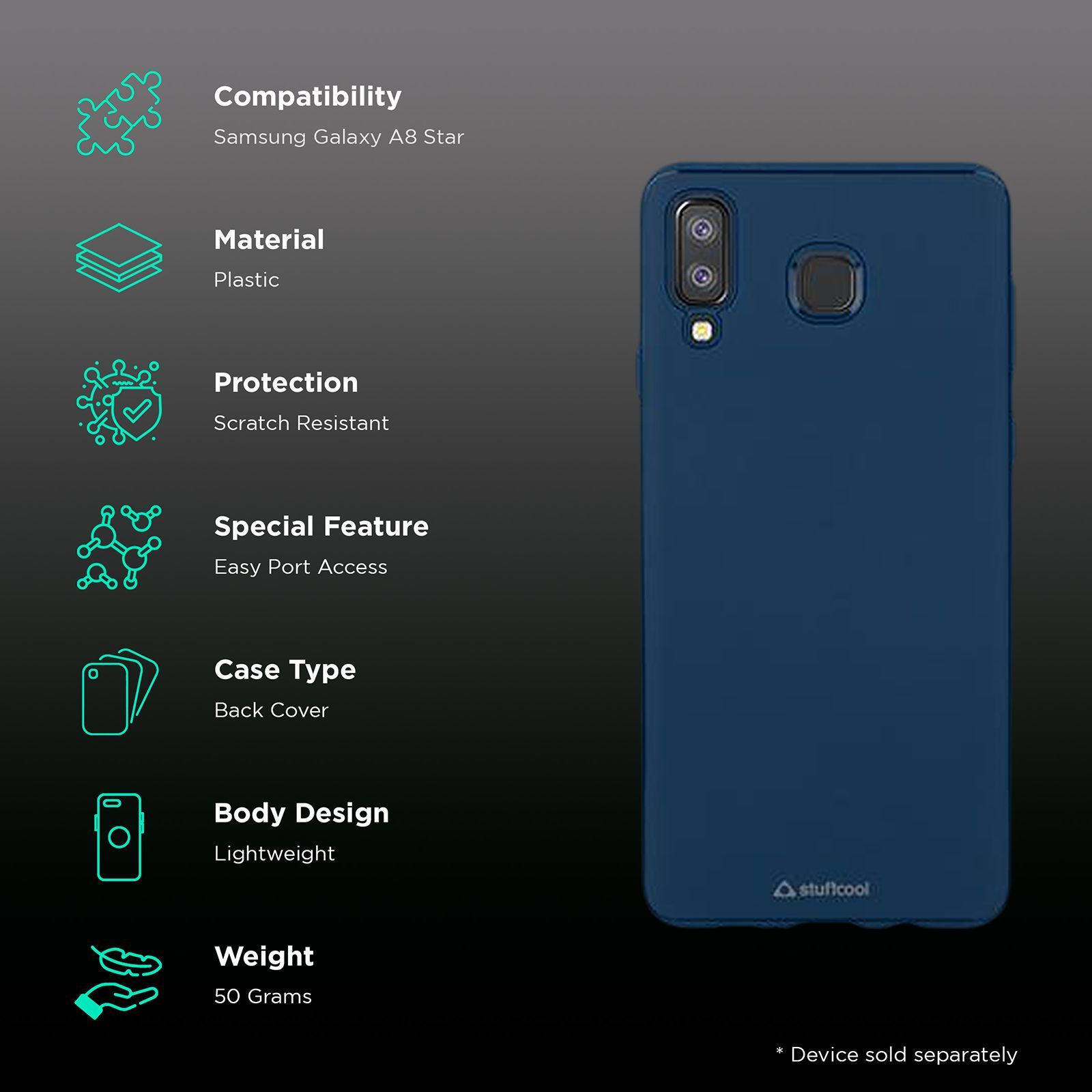 stuffcool Armour Plastic Back Cover for Samsung Galaxy A8 Star (Camera Protection, Blue) stuffcool Armour Plastic Back Cover for Samsung Galaxy A8 Star (Camera Protection, Blue)_2