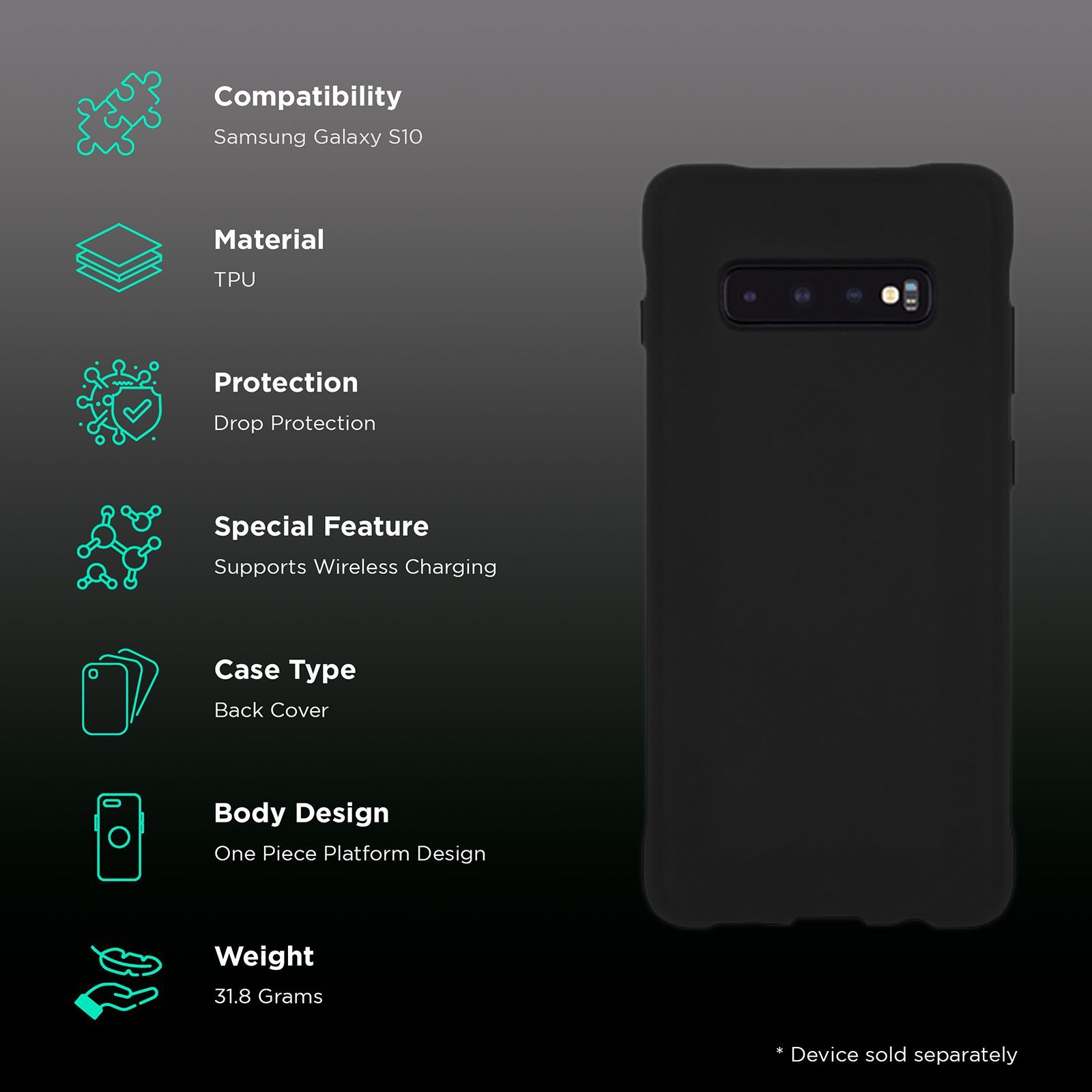 Case-Mate CM038530 TPU Back Cover for Samsung Galaxy S10 (Wireless Charging Compatible, Black) Case-Mate CM038530 TPU Back Cover for Samsung Galaxy S10 (Wireless Charging Compatible, Black)_2