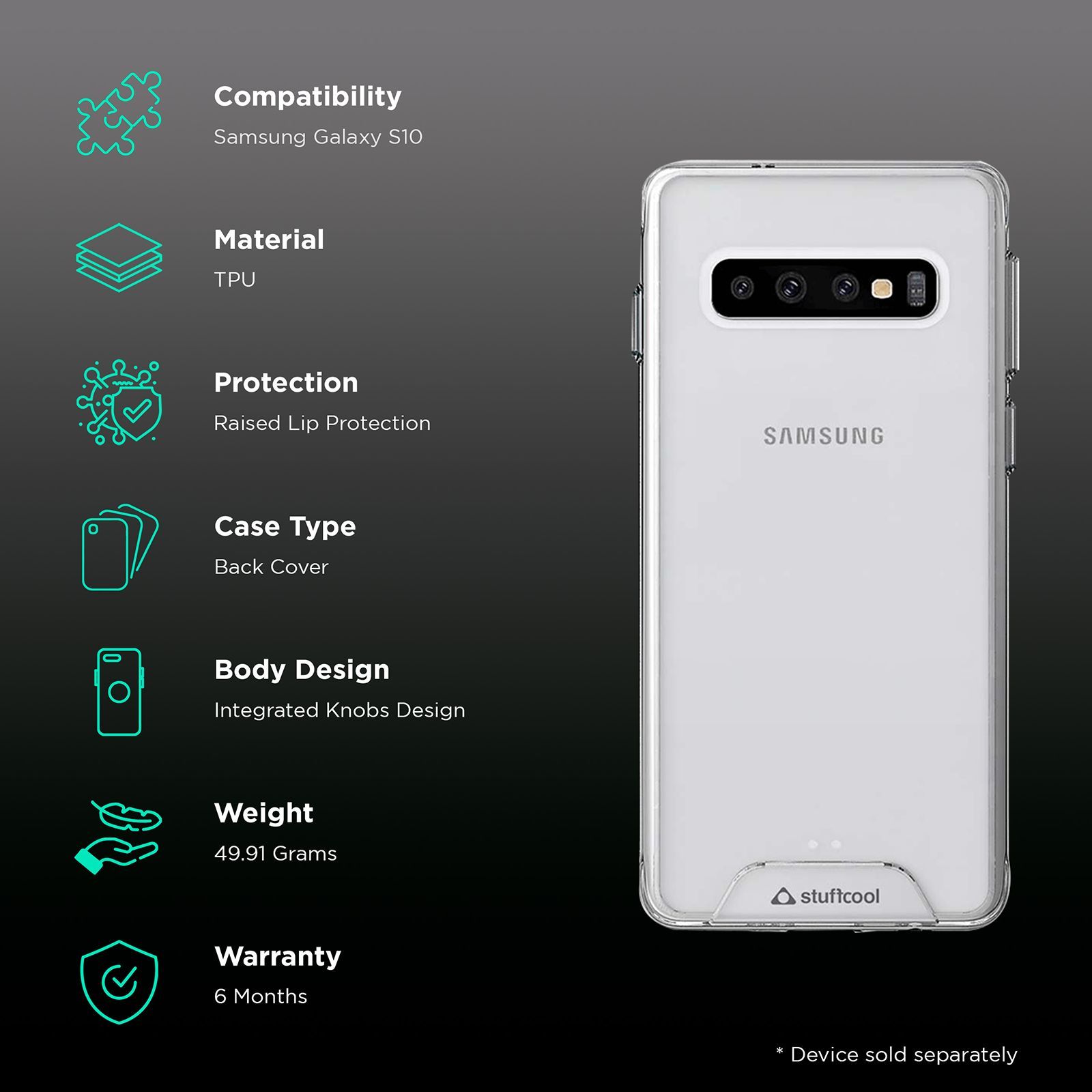 stuffcool Ice Hard Plastic Back Cover for Samsung Galaxy S10 (Raised Lip Protection, Transparent)_2
