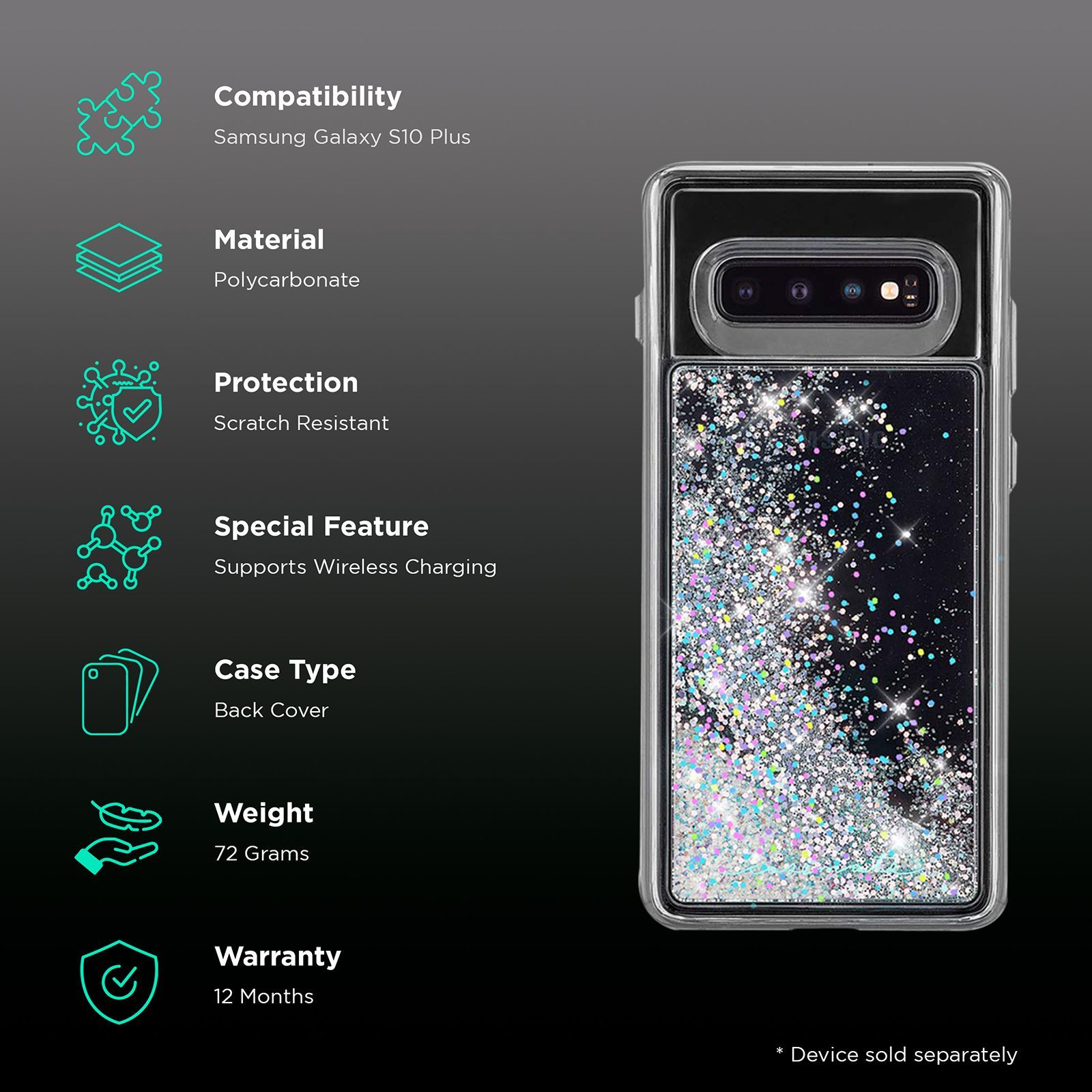 Case-Mate Waterfall Glitter Polycarbonate Back Cover for Samsung Galaxy S10 Plus (Drop Protection, Iridescent Diamond)_2
