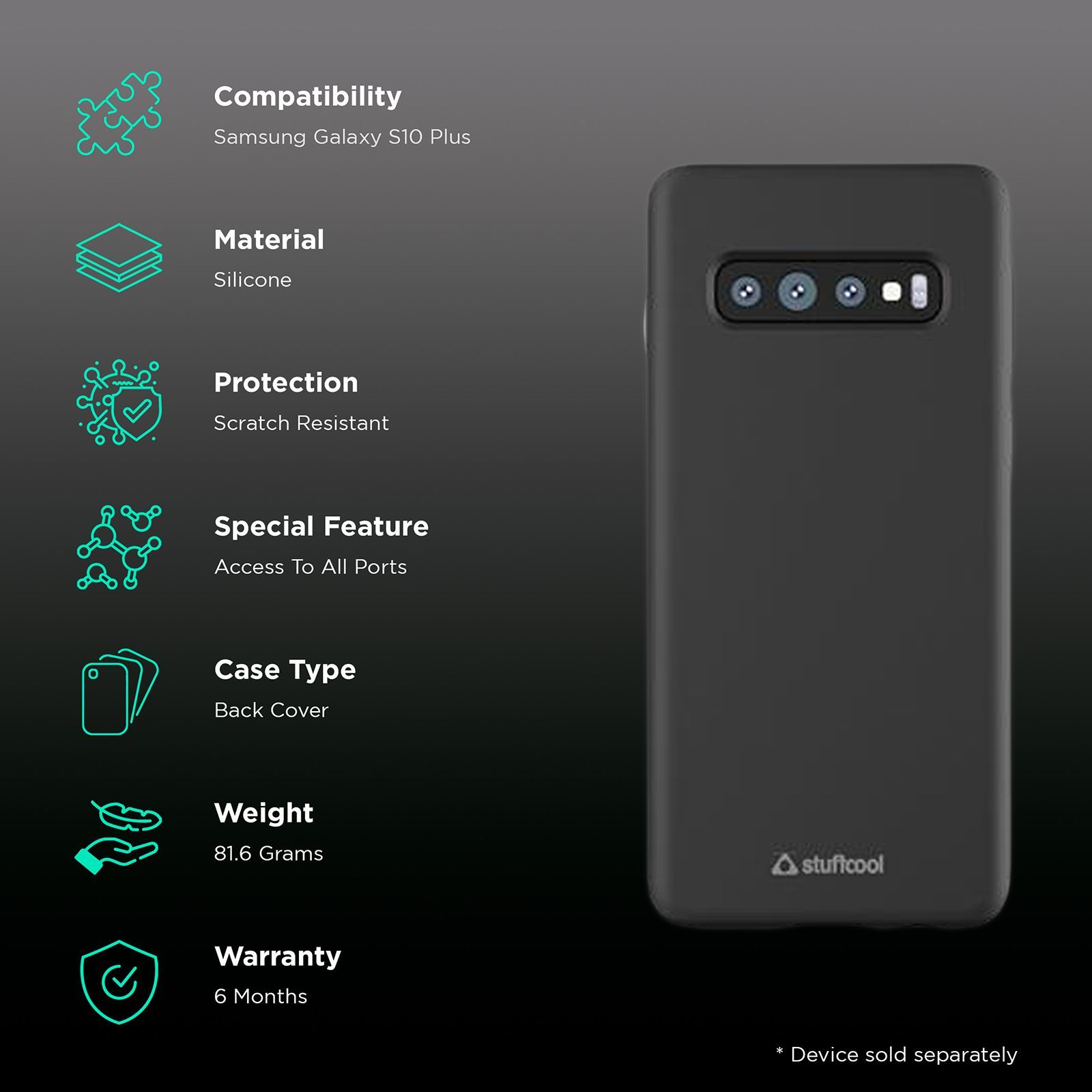 stuffcool Silo Soft Silicone Back Cover for Samsung Galaxy S10 Plus (Camera Protection, Black)_2