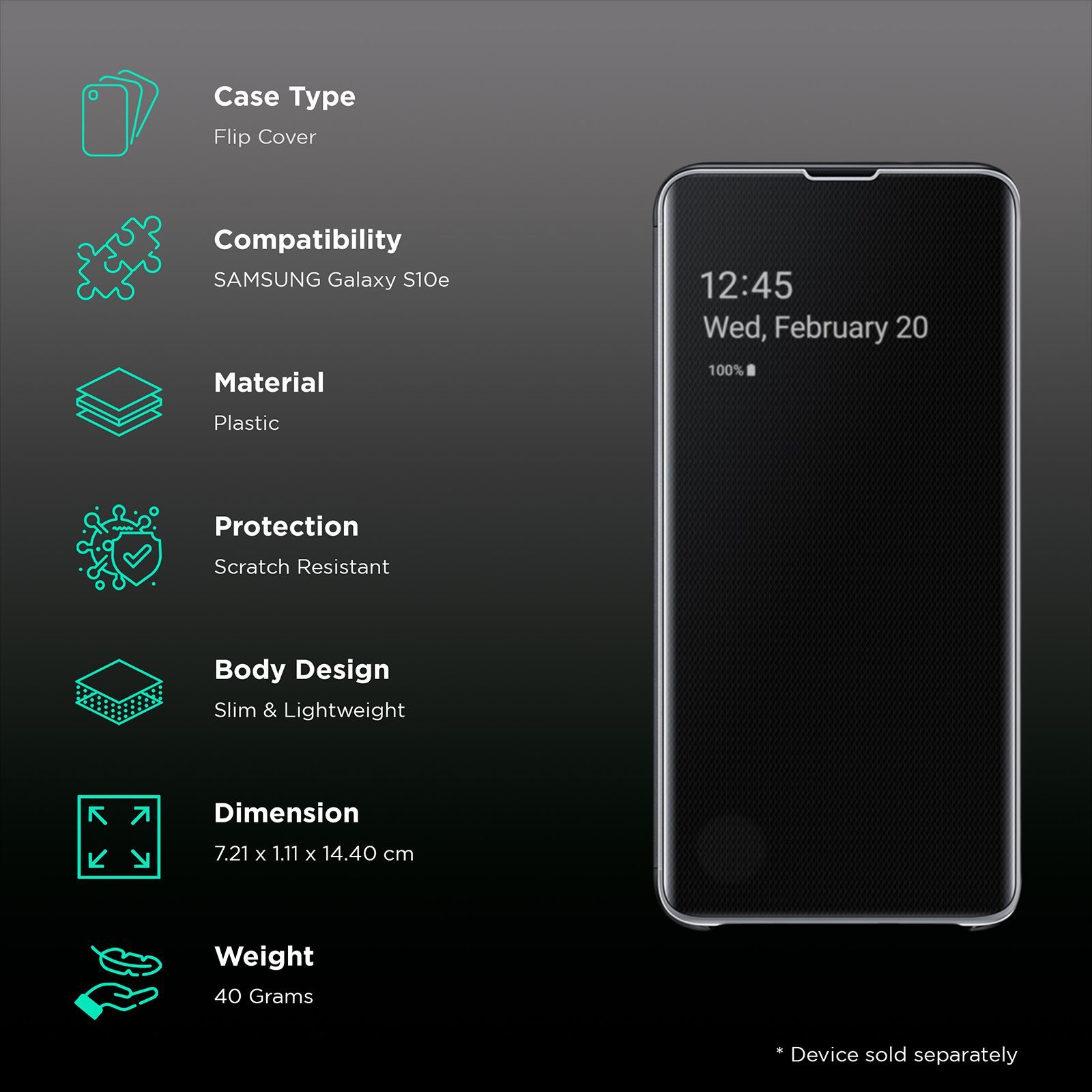 SAMSUNG Clear View Plastic Flip Cover for Galaxy S10e (Scratch Resistant, Black)_2