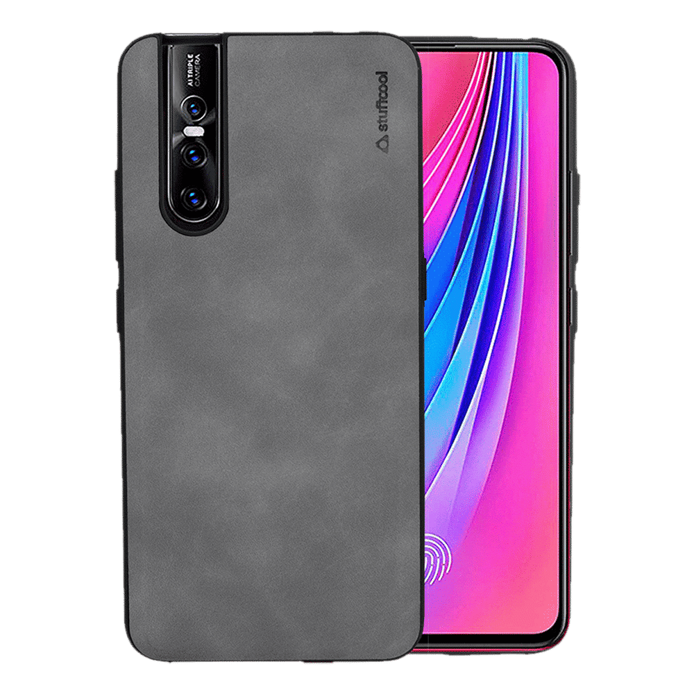 stuffcool Rego PU Leather Back Cover for Vivo V15 Pro (Camera Protection, Grey)_1