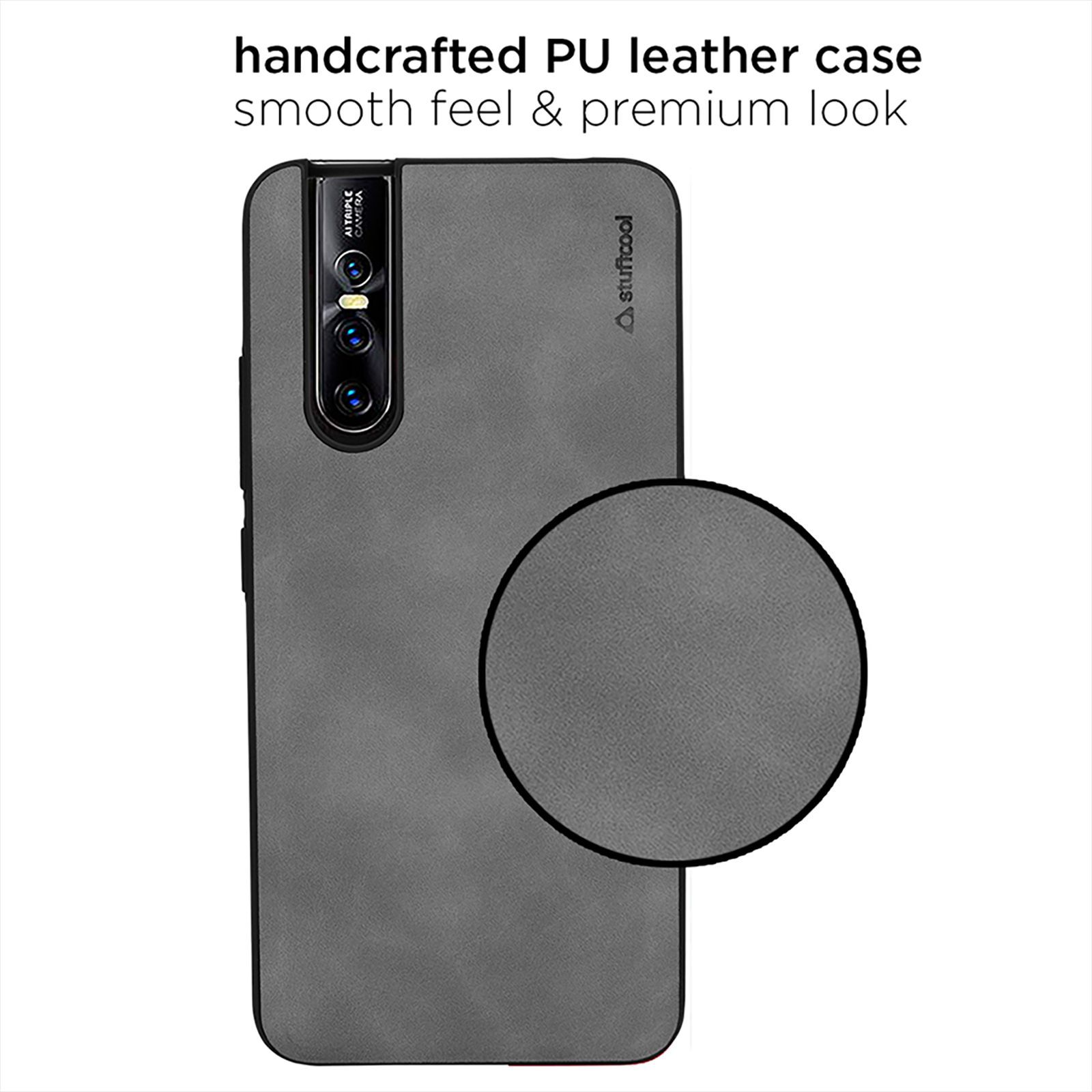 stuffcool Rego PU Leather Back Cover for Vivo V15 Pro (Camera Protection, Grey)_3