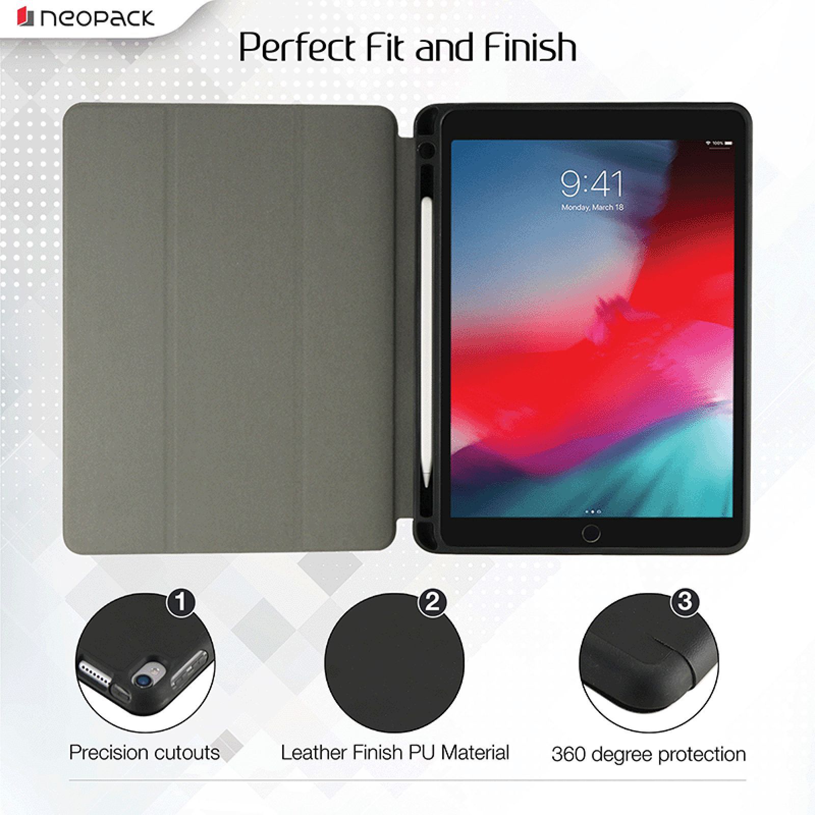 neopack Delta Artificial Leather Flip Cover for Apple iPad Air (Shock Resistant, Black)_7