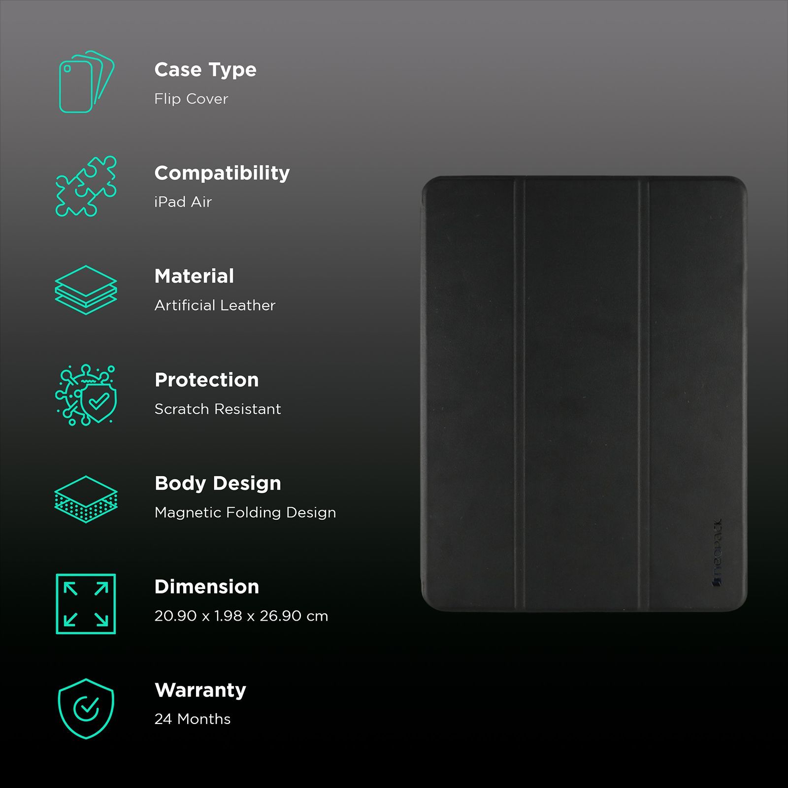 neopack Delta Artificial Leather Flip Cover for Apple iPad Air (Shock Resistant, Black)_2