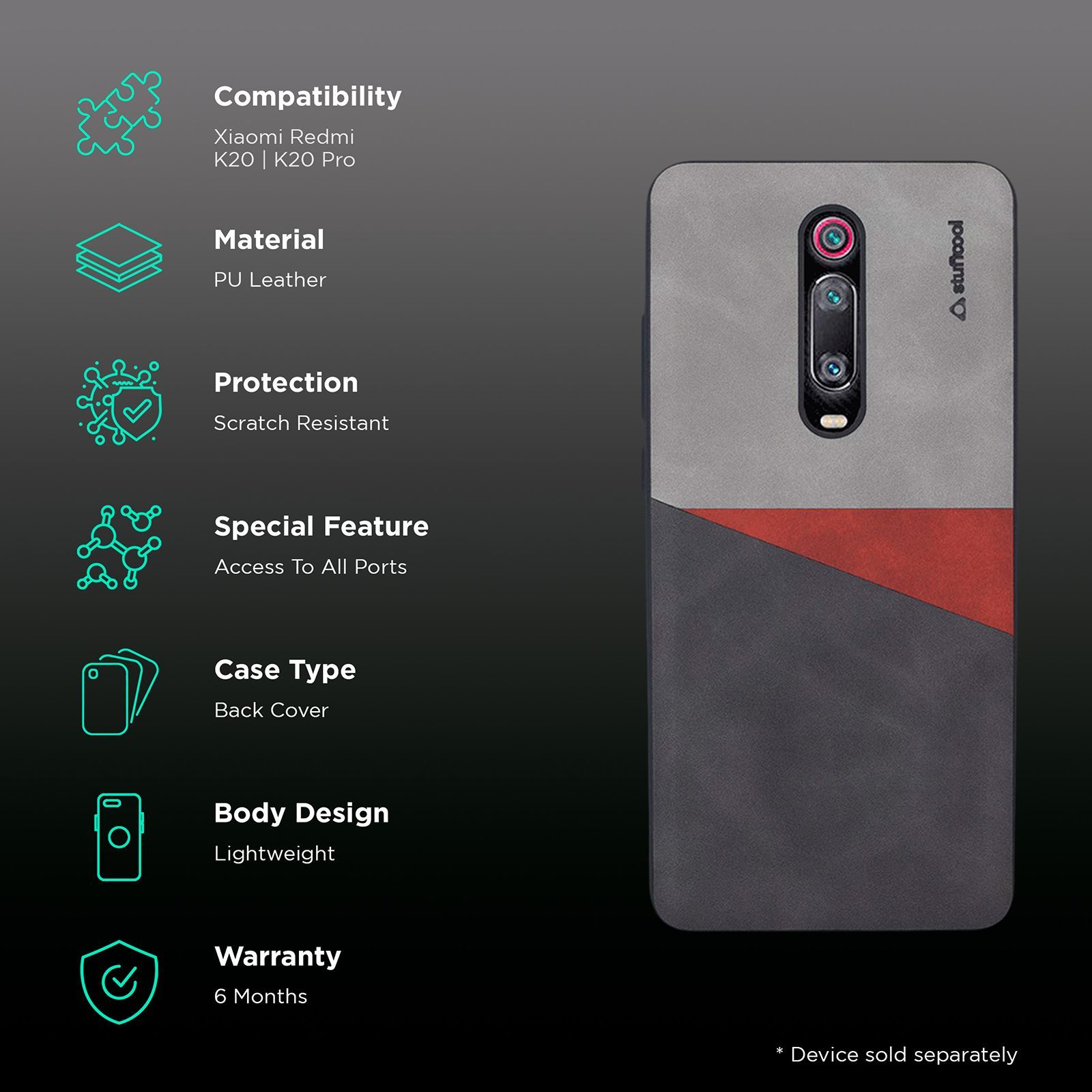 stuffcool Trio PU Leather Back Cover for Redmi K20 and K20 Pro (Camera Protection, Black and Grey)_2