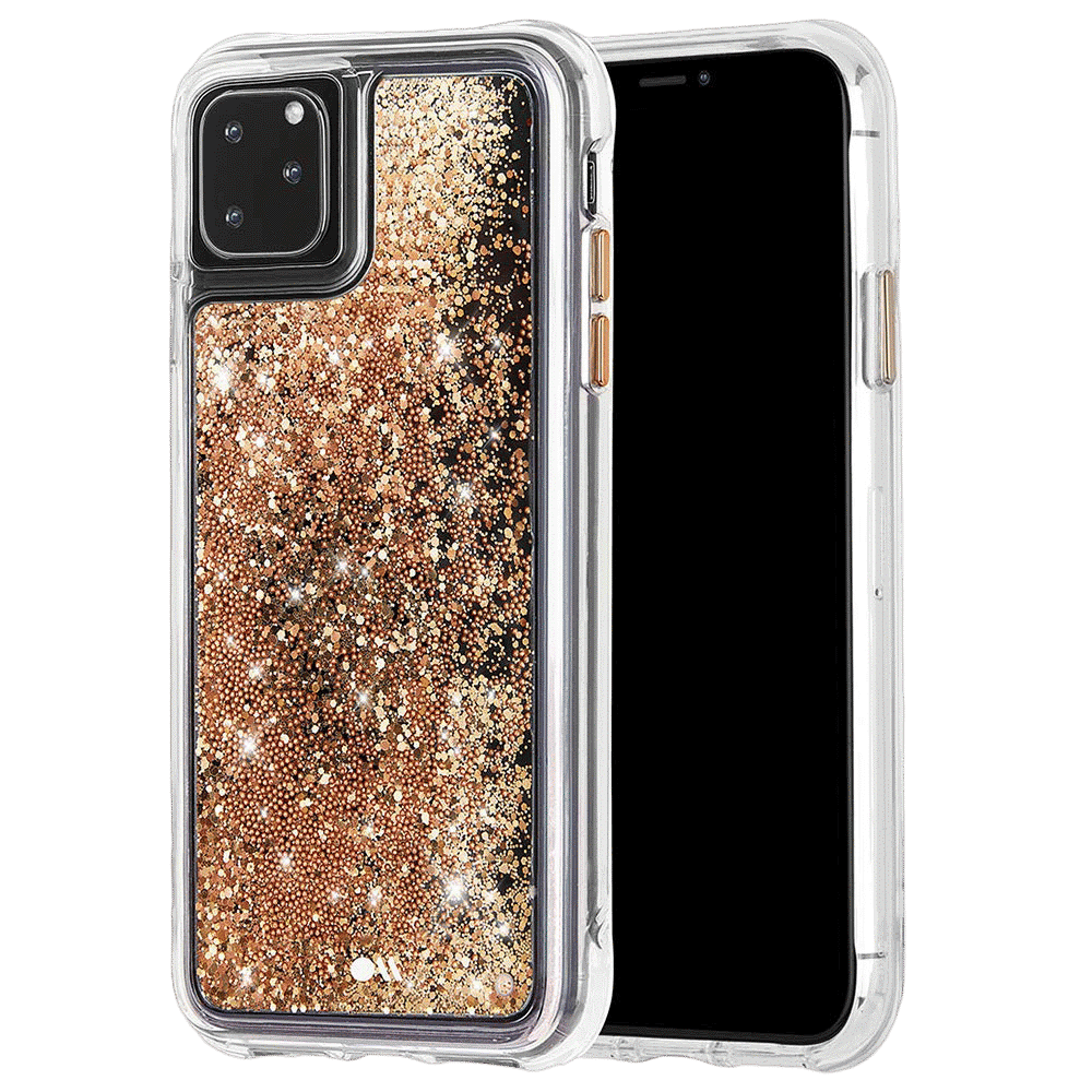 Case-Mate Waterfall Glitter Polycarbonate Back Cover for Apple iPhone 11 Pro (Wireless Charging Compatible, Gold Waterfall)_1
