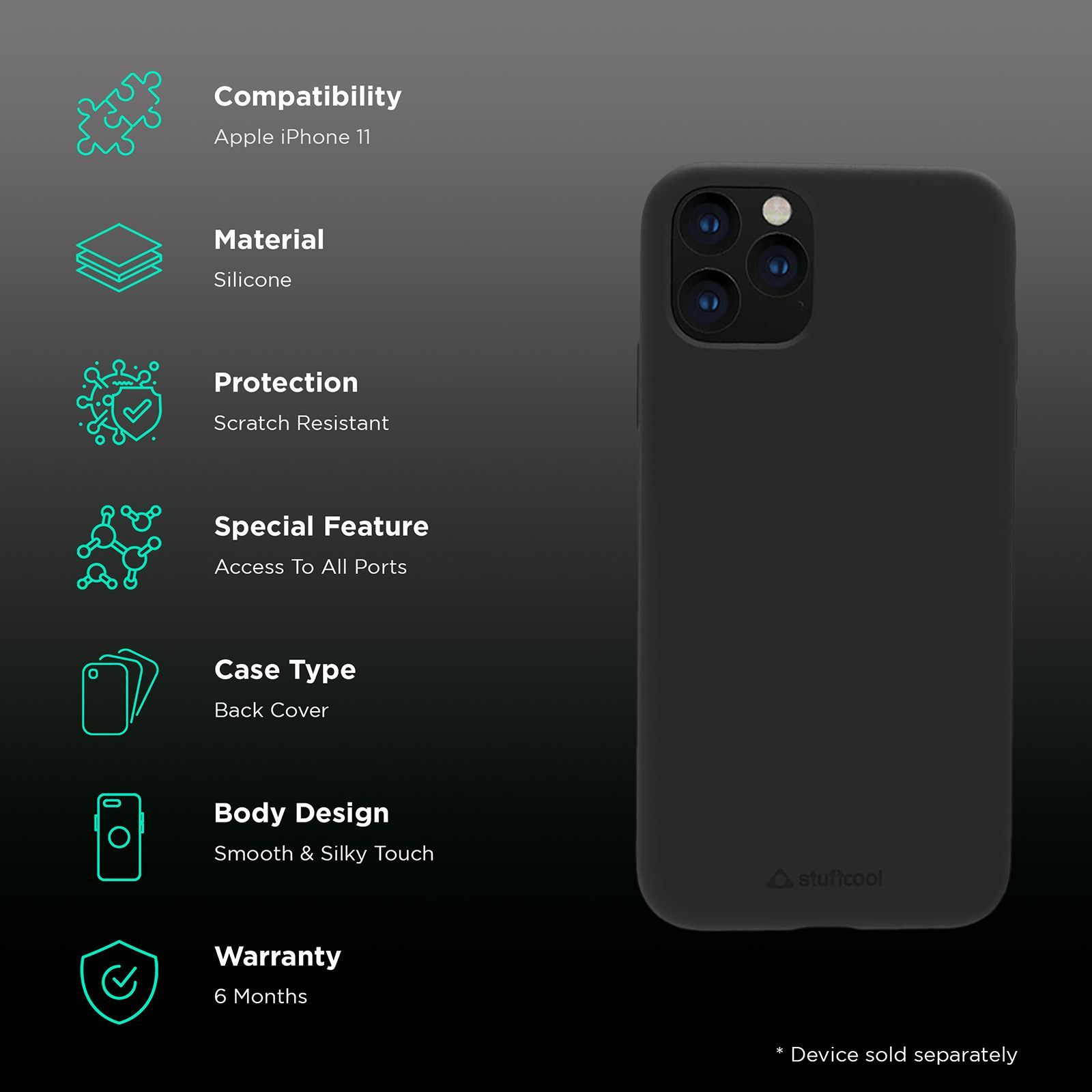 stuffcool Silo Soft and Smooth Silicone Back Cover for Apple iPhone 11 (Camera Protection, Black) stuffcool Silo Soft and Smooth Silicone Back Cover for Apple iPhone 11 (Camera Protection, Black)_2