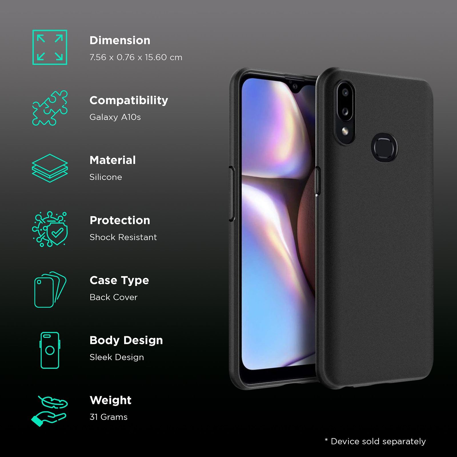 scratchgard 446 Silicone Back Cover for Galaxy A10s (Sleek Design,, Black)_2