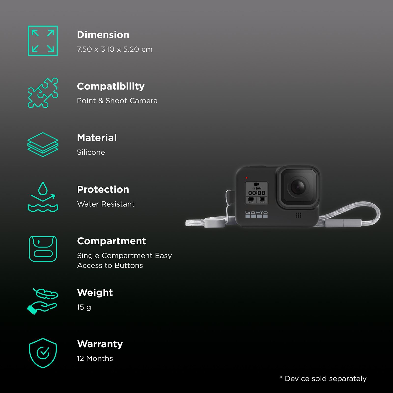 GoPro Water Resistant Sleeve for Point & Shoot Camera (Adjustable Lanyard, AJSST-001, Black) GoPro Water Resistant Sleeve for Point & Shoot Camera (Adjustable Lanyard, AJSST-001, Black)_2