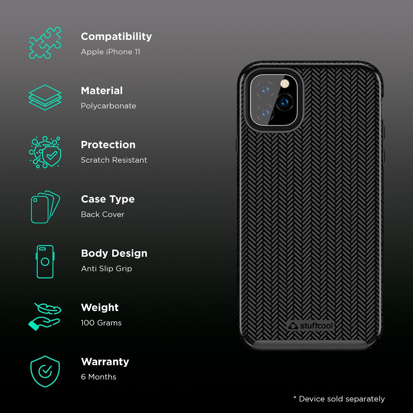 stuffcool Pine Hard Polycarbonate Back Cover for Apple iPhone 11 (Camera Protection, Black)_2