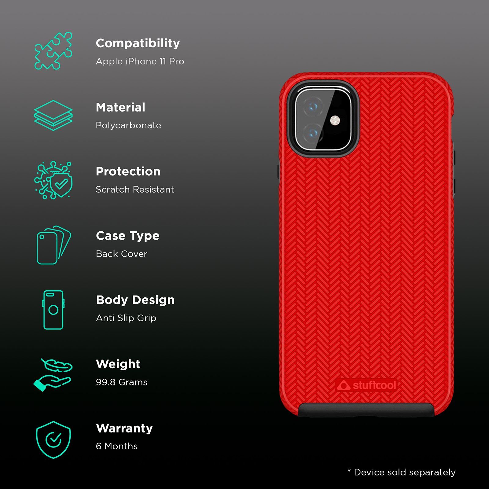 stuffcool Pine Hard Polycarbonate Back Cover for Apple iPhone 11 Pro (Camera Protection, Black)_2