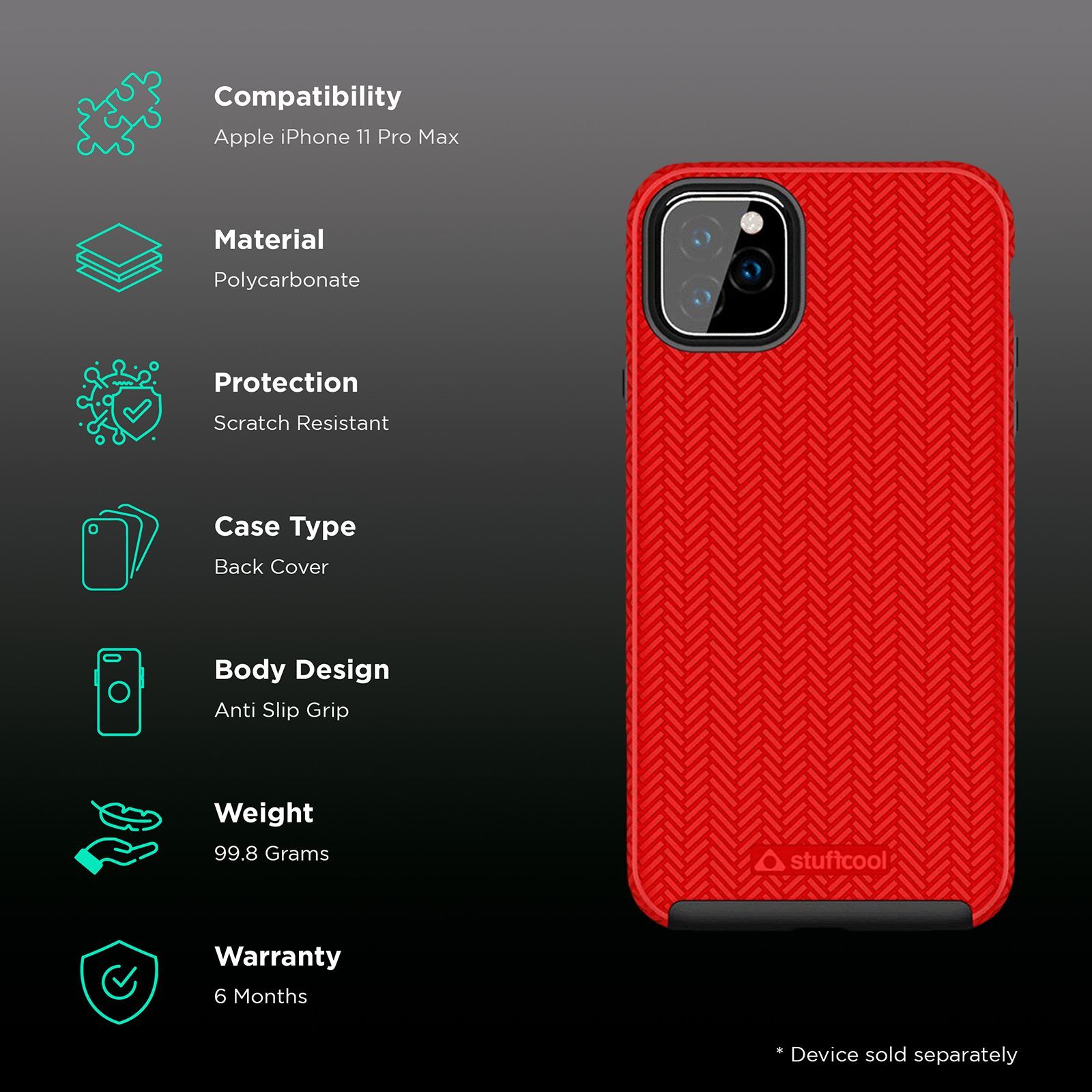 stuffcool Pine Hard Polycarbonate Back Cover for Apple iPhone 11 Pro Max (Camera Protection, Red)_2