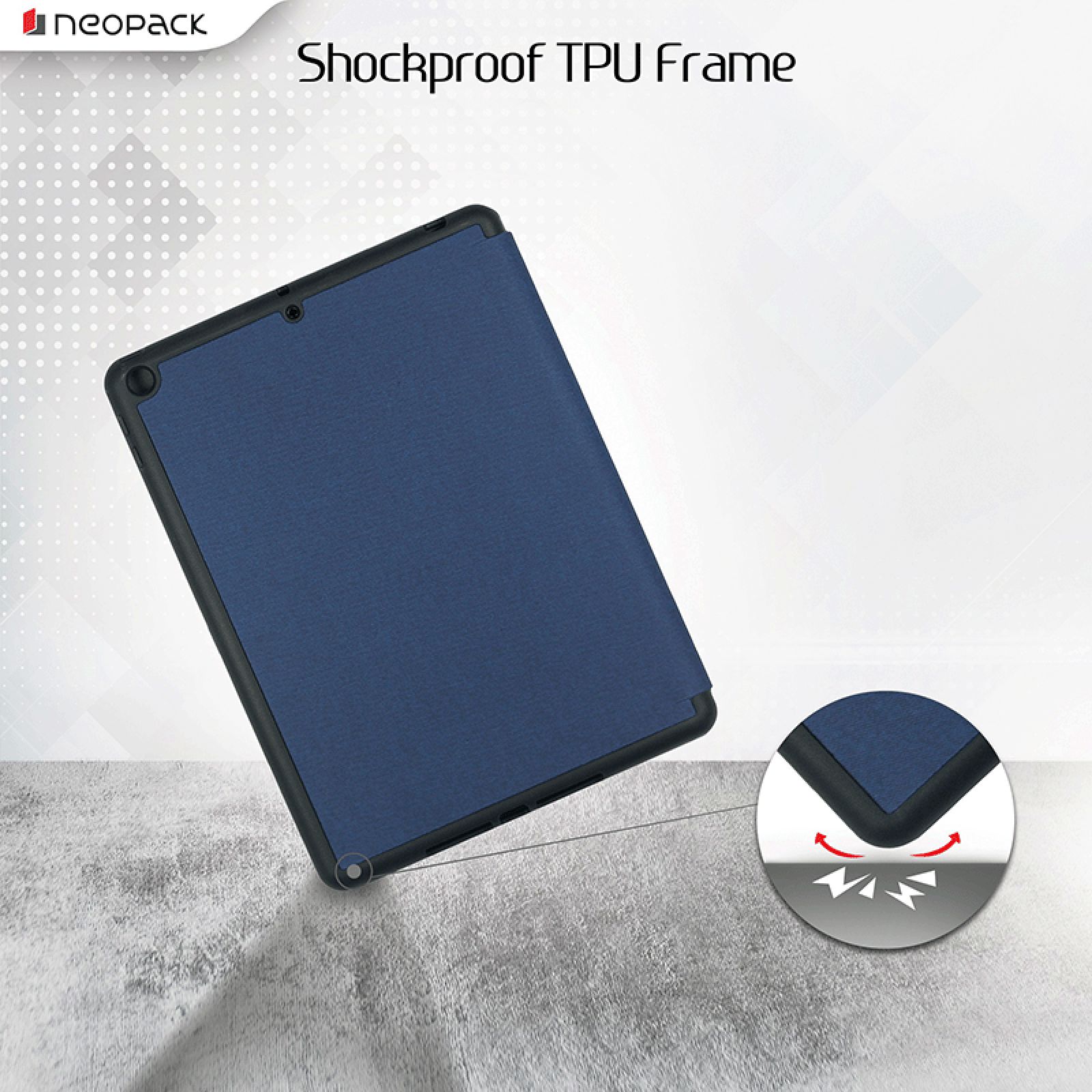 neopack Trifold Smart Delta Polyurethane Flip Cover for Apple iPad 10.2 Inch (Magnetic Folding Design, Navy Blue)_3
