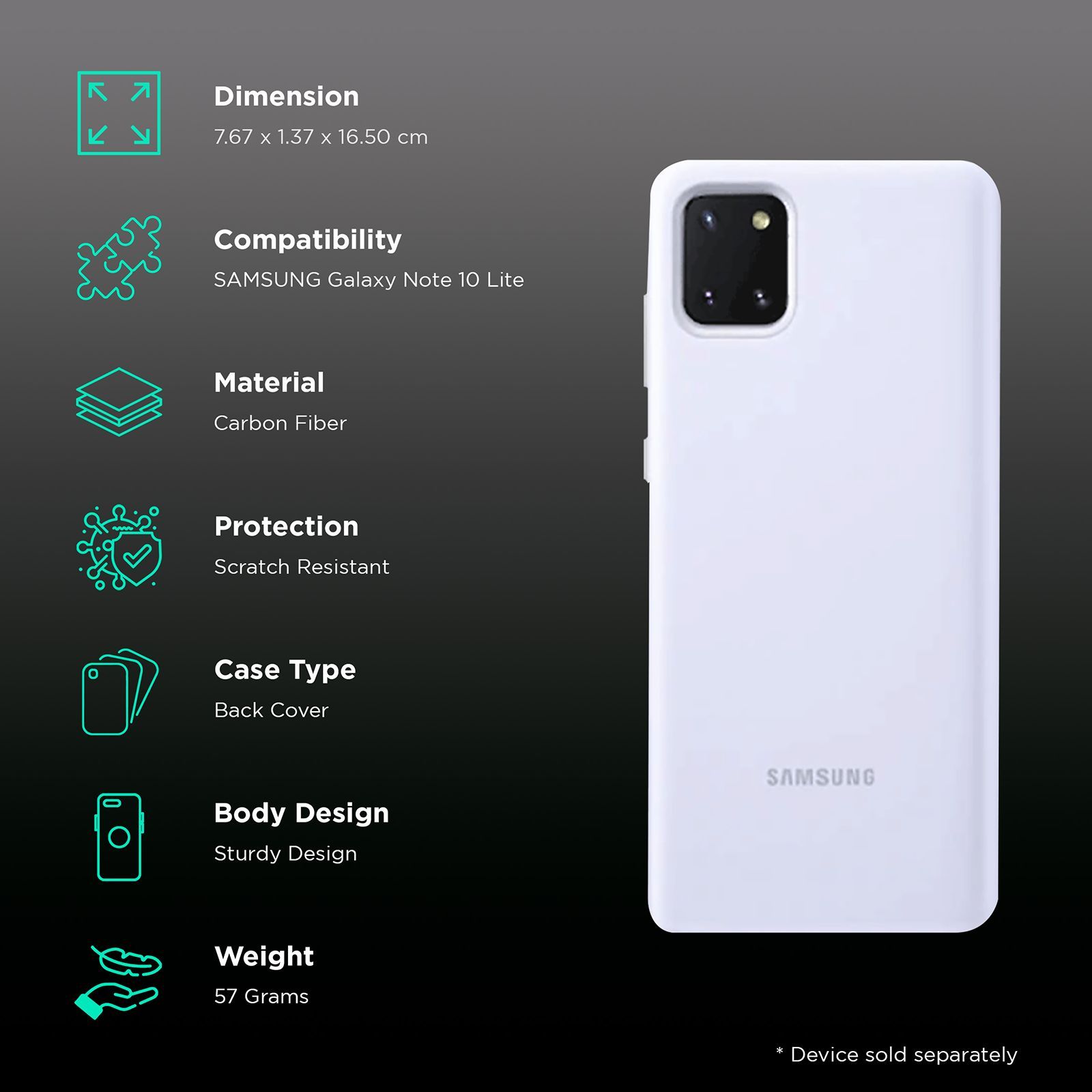 SAMSUNG Carbon Fiber Flip Cover for Galaxy Note 10 Lite (Camera Protection, White)_2