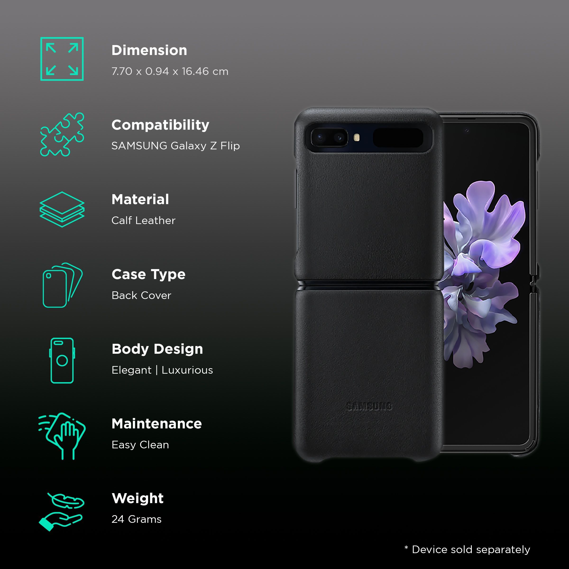 SAMSUNG Soft Calf Leather Back Cover for SAMSUNG Galaxy Z Flip (Thin But Excellent Grip, Black)_2