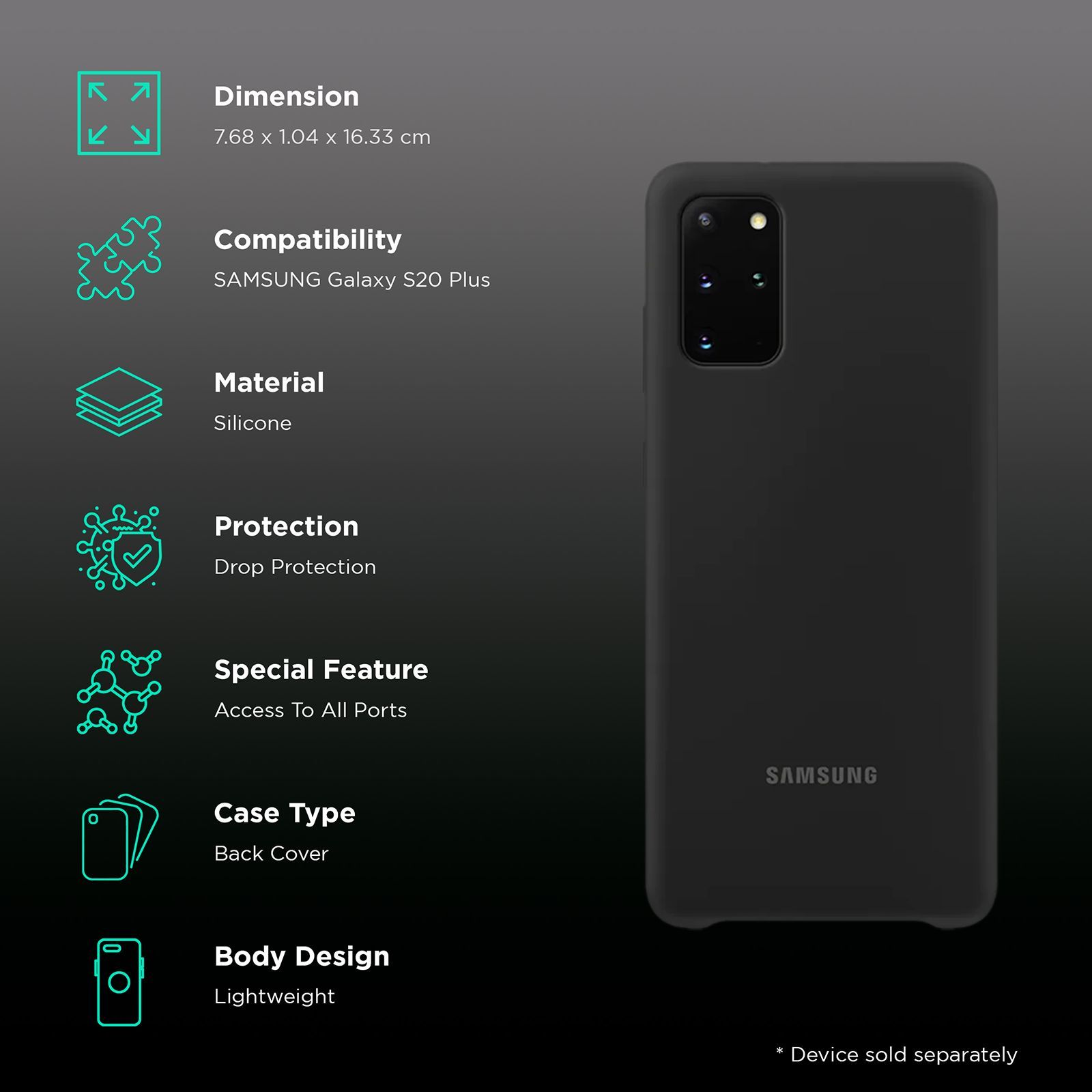 SAMSUNG Silicone Back Cover for Galaxy S20 Plus (Camera Protection, Black)_2