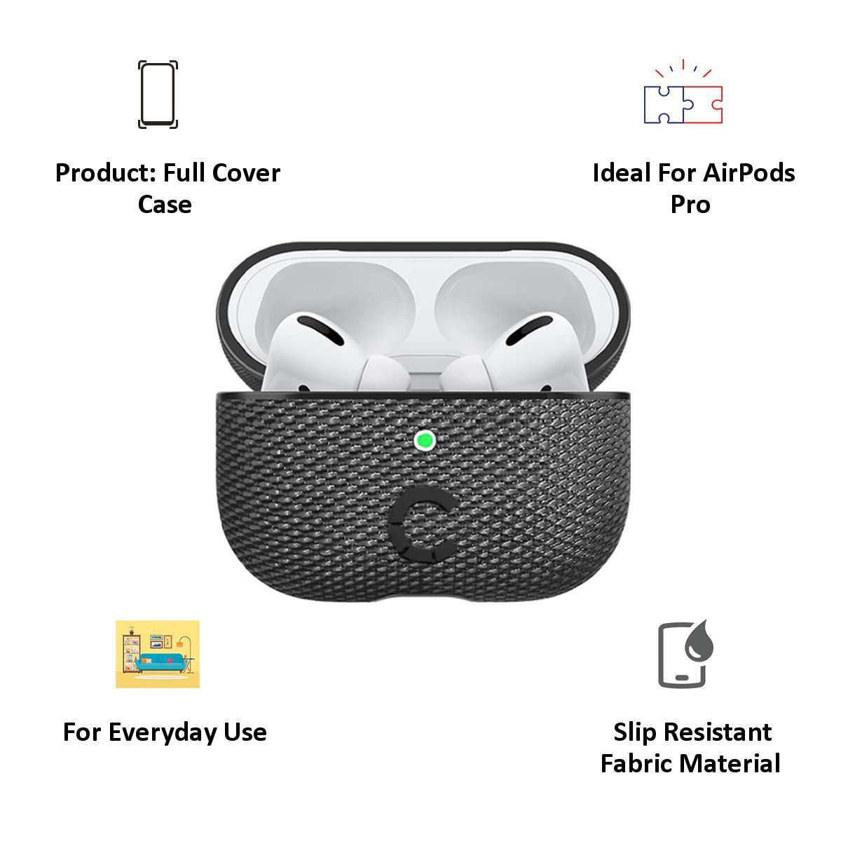 CYGNETT TekView Slip Resistant Fabric Full Case Cover for Apple AirPods Pro (CY3120TEKVI, White)_2