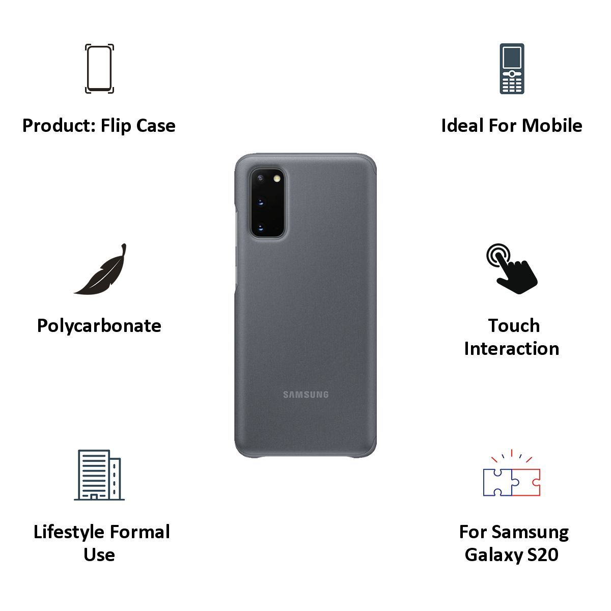 SAMSUNG Clear View Polycarbonate Flip Cover for Galaxy S20 (Camera Protection, Grey)_2