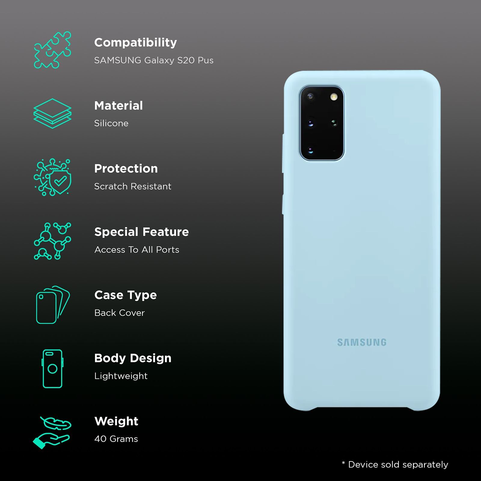 SAMSUNG Silicone Back Cover for Galaxy S20 Plus (Camera Protection, Blue)_2