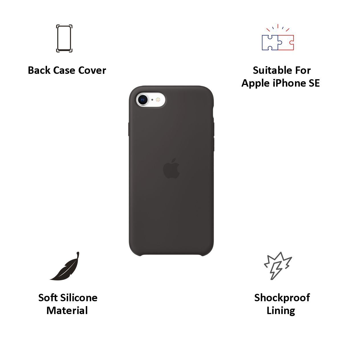 Apple iPhone SE Silicone Back Case Cover (MXYH2ZM/A, Black)_4