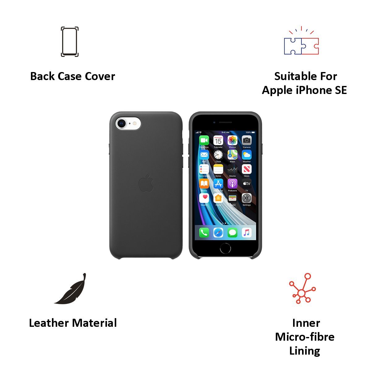 Apple iPhone SE Leather Back Case Cover (MXYM2ZM/A, Black)_4