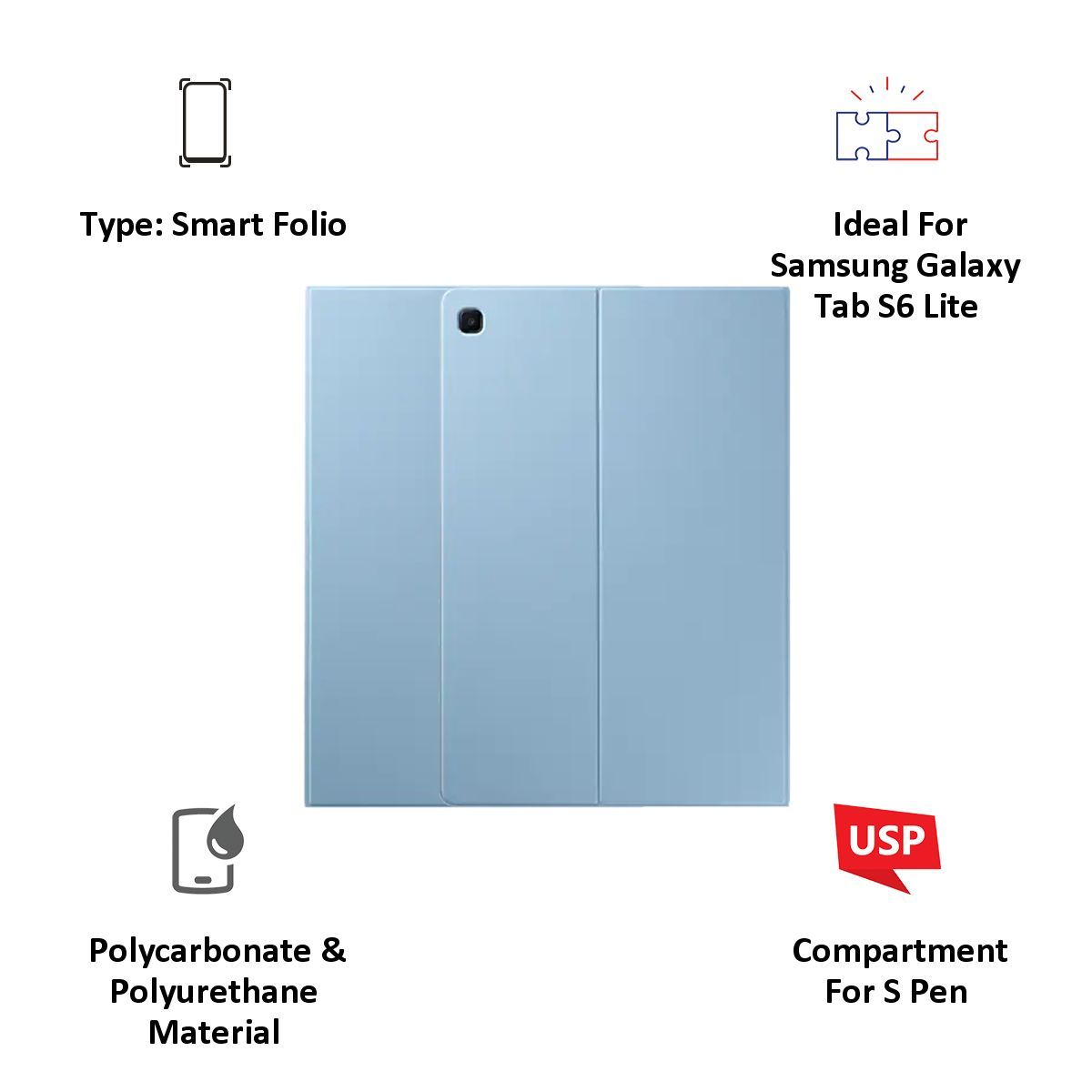 SAMSUNG PC & Polyurethane Smart Folio Case for SAMSUNG Galaxy Tab S6 Lite (Compartment for S Pen, Blue)_7