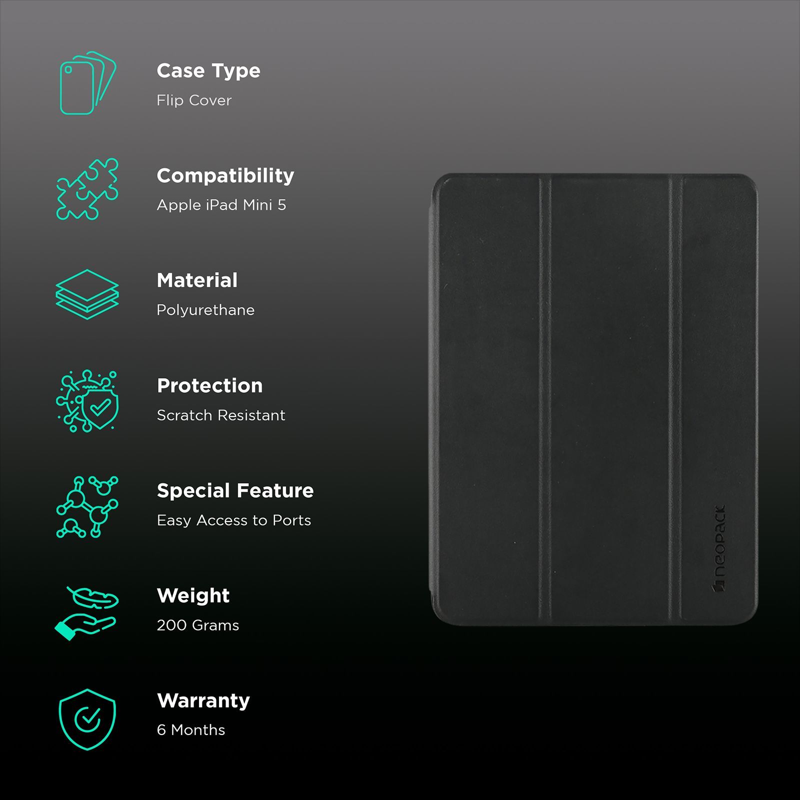 neopack Trifold Smart Delta Polyurethane Flip Cover for Apple iPad Mini 5 7.9 Inch (Magnetic Folding Design, Black)_2