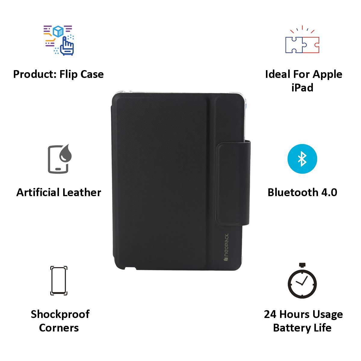 neopack Artificial Leather Folio Case For Apple iPad 10.2 Inch (Shockproof, Black)_7