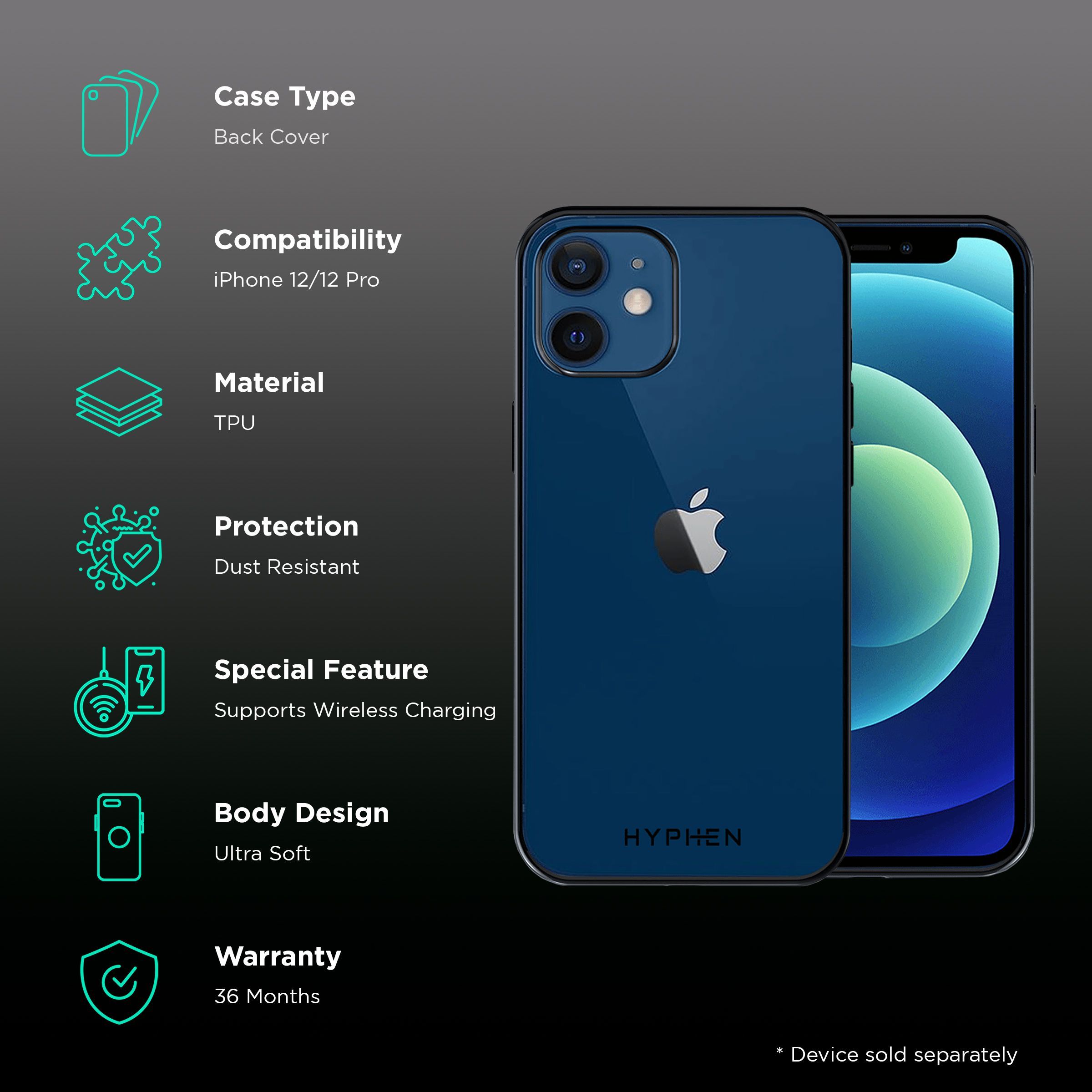 HYPHEN Frame TPU Back Cover for Apple iPhone 12, 12 Pro (Supports Wireless Charging, Black)_2