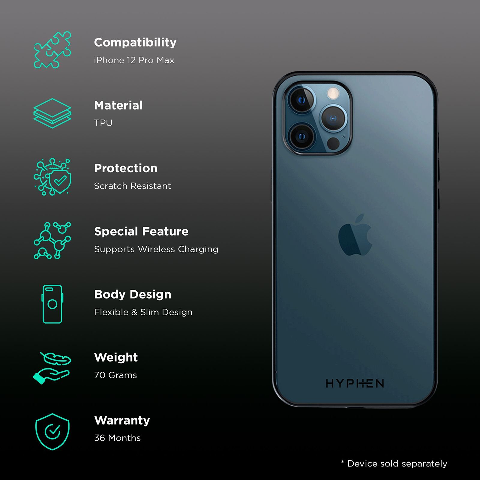 HYPHEN Frame TPU Back Cover for Apple iPhone 12 Pro Max (Compact, Flexible and Slim Design, Black)_2