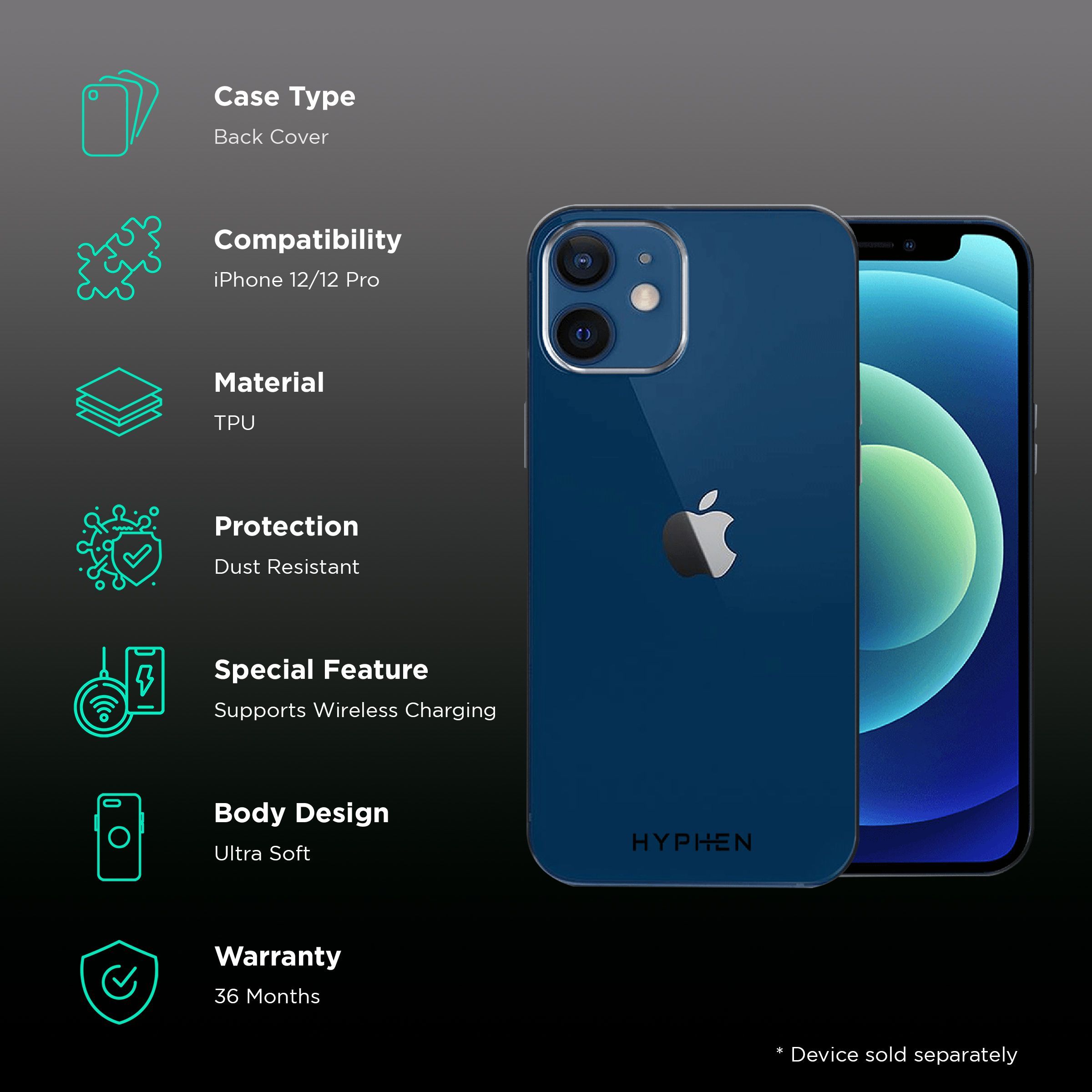 Hyphen AIRE Frame TPU Back Cover for Apple iPhone 12, 12 Pro (Supports Wireless Charging, Silver)_2