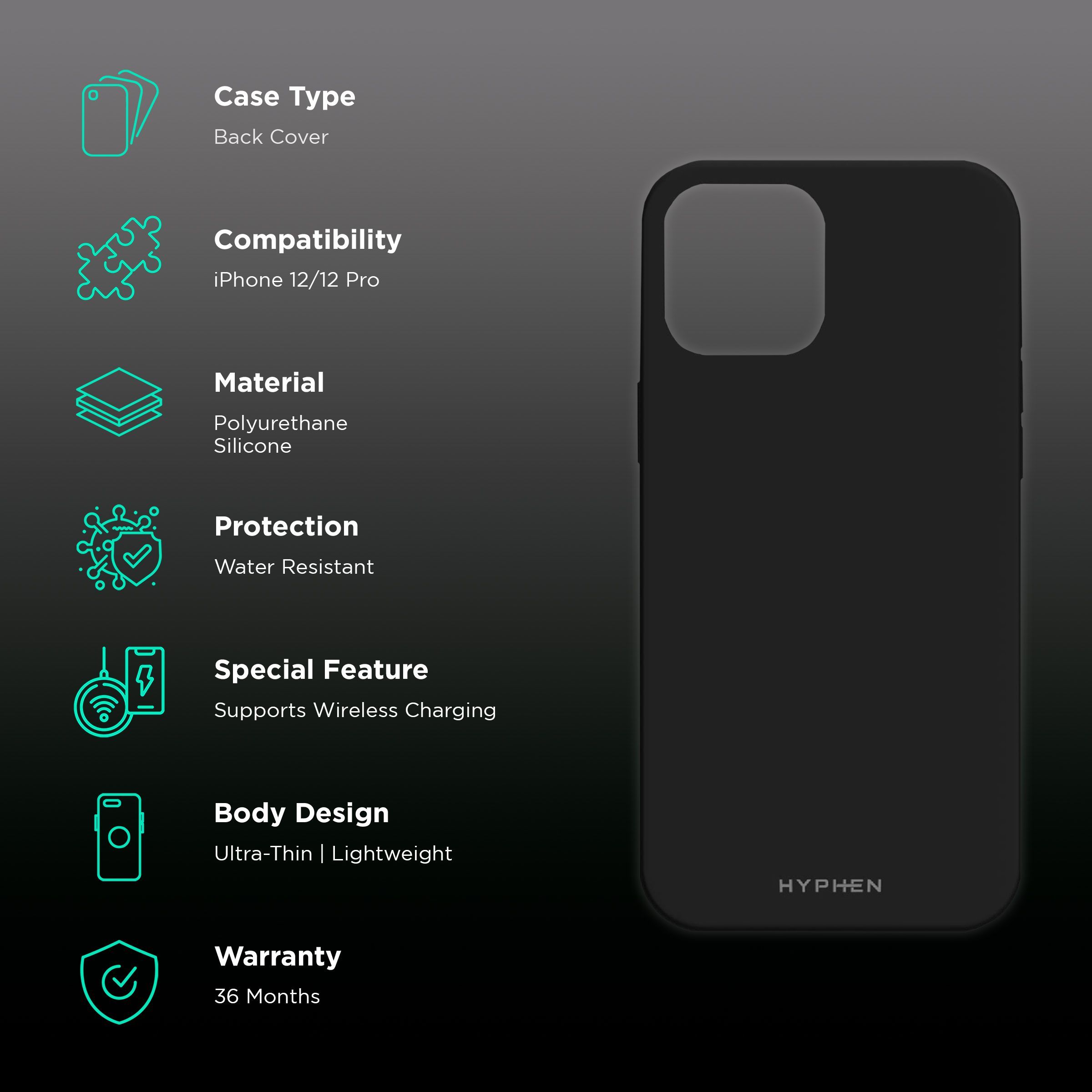 Hyphen TINT Soft Polyurethane Silicone Back Cover for Apple iPhone 12, 12 Pro (Supports Wireless Charging, Black)_2