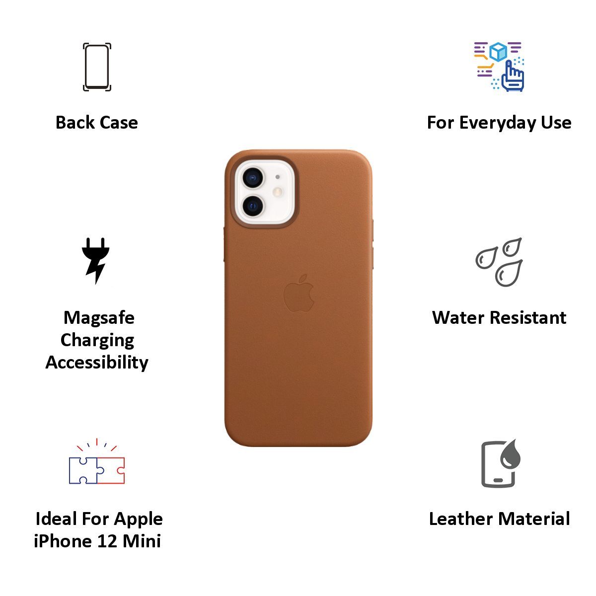 Apple Leather Back Case For iPhone 12 Mini (Magsafe Charging Accessibility, MHK93ZM/A, Saddle Brown)_6