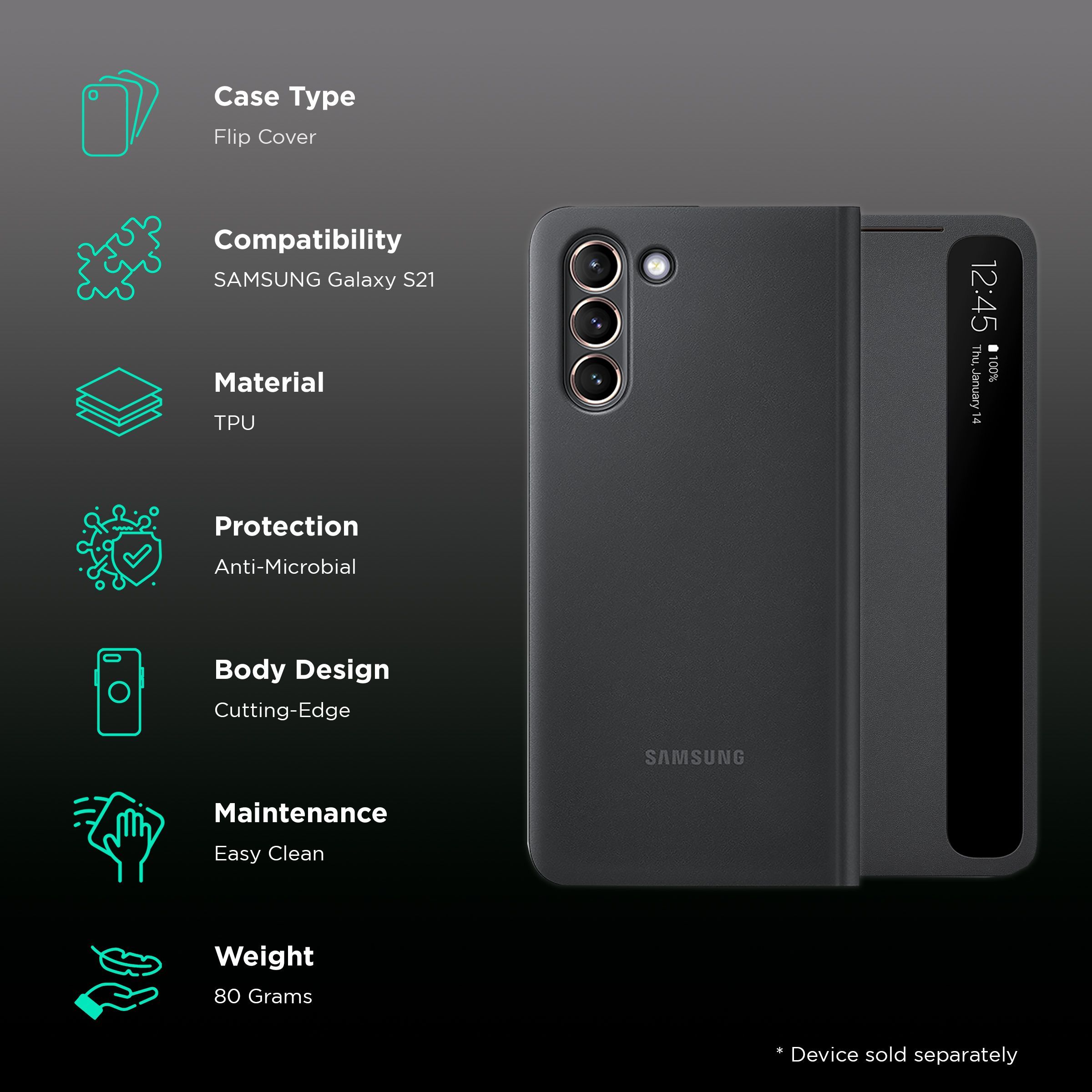 SAMSUNG Smart Clear View TPU Flip Cover for SAMSUNG Galaxy S21 (Anti-Microbial, Black)_2