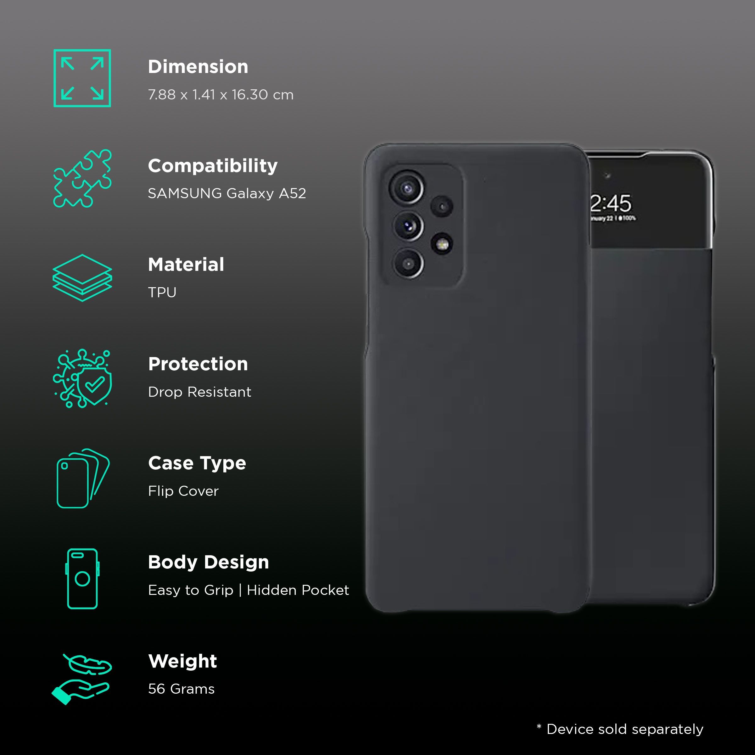 SAMSUNG Smart S View TPU Flip Cover for SAMSUNG Galaxy A52 (Anti-Microbial, Black) SAMSUNG Smart S View TPU Flip Cover for SAMSUNG Galaxy A52 (Anti-Microbial, Black)_2