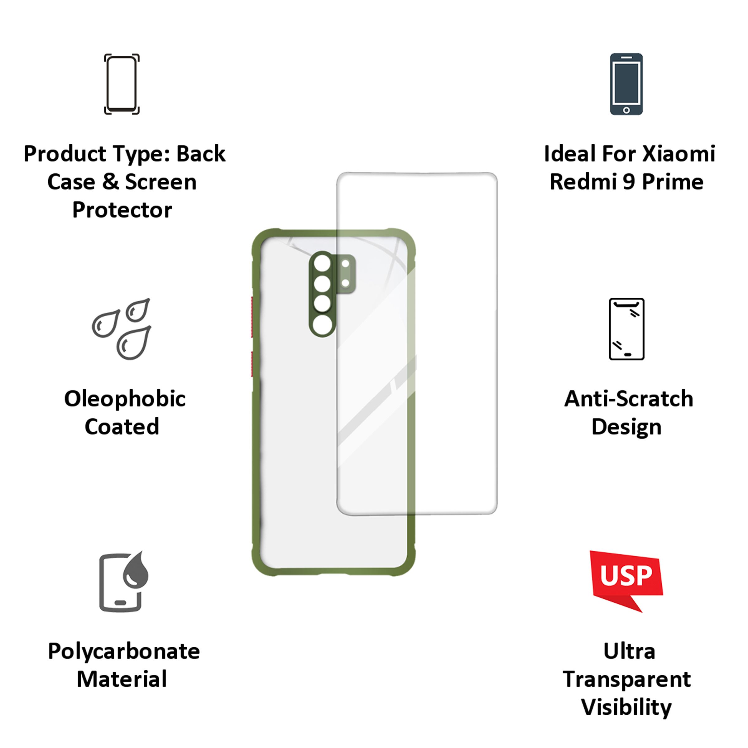 ARROW Hybrid Screen Protector & Polycarbonate Back Cover Combo for Xiaomi Redmi 9 Prime (Anti Scratch Design, Light Green) ARROW Hybrid Screen Protector & Polycarbonate Back Cover Combo for Xiaomi Redmi 9 Prime (Anti Scratch Design, Light Green)_4