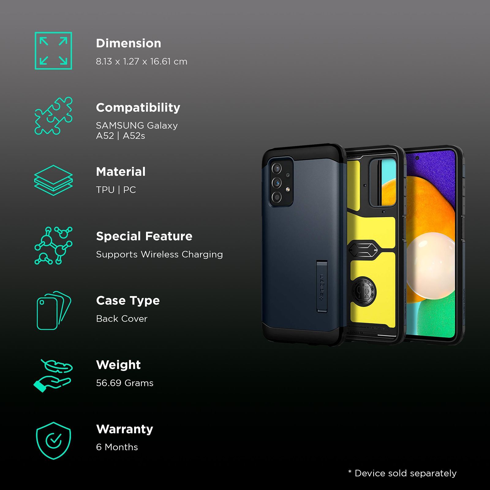 spigen Tough Armor TPU & Polycarbonate Back Case with Stand for SAMSUNG Galaxy A52, A52s (Wireless Charging Compatible, Metal Slate) spigen Tough Armor TPU & Polycarbonate Back Case with Stand for SAMSUNG Galaxy A52, A52s (Wireless Charging Compatible, Metal Slate)_2