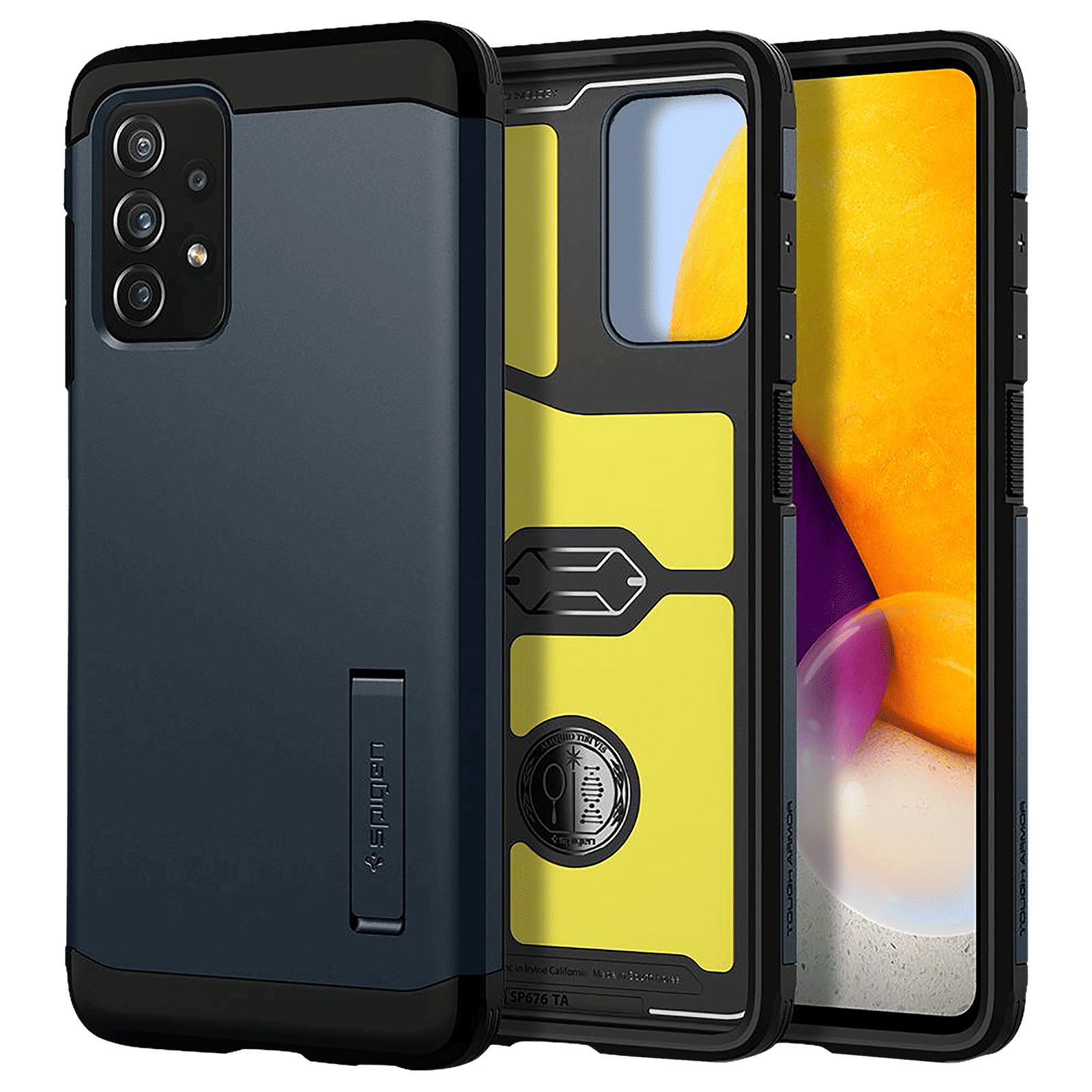 spigen Tough Armor TPU & Polycarbonate Back Case with Stand for SAMSUNG Galaxy A72 (Wireless Charging Compatible, Metal Slate) spigen Tough Armor TPU & Polycarbonate Back Case with Stand for SAMSUNG Galaxy A72 (Wireless Charging Compatible, Metal Slate)_1