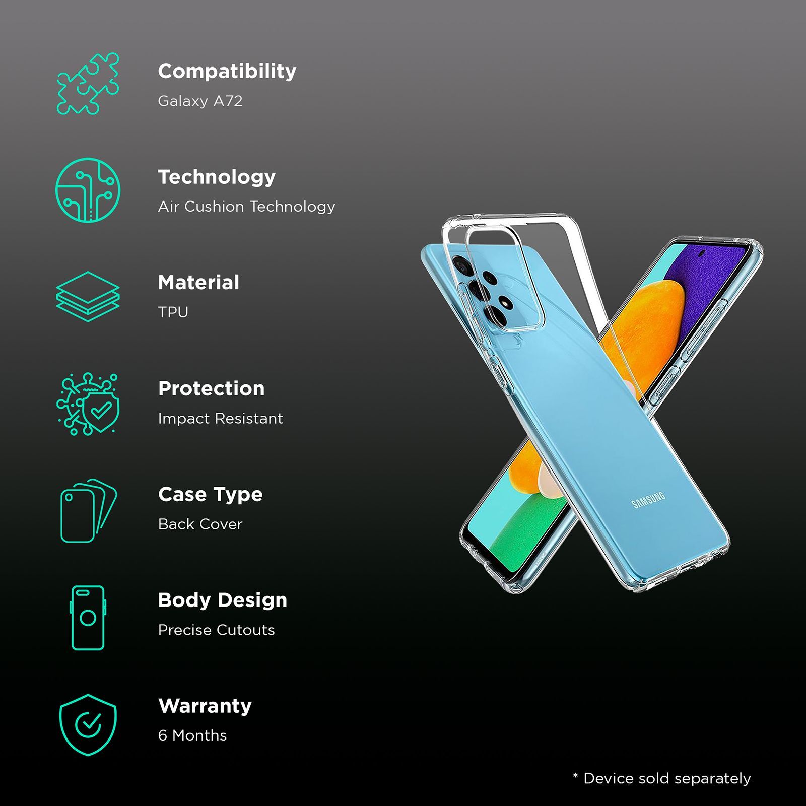 spigen Crystal Flex TPU Back Cover for Samsung Galaxy A72 (Anti Shock Casing, Clear)_2