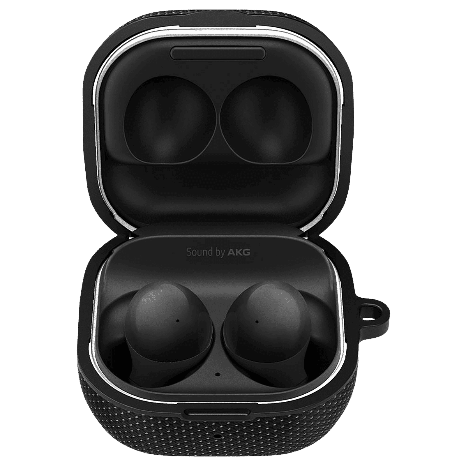 spigen Classic Fit TPU and Polycarbonate Back Cover for Galaxy Buds 2, Galaxy Buds Pro and Galaxy Buds Live (Metal Carabiner, Black)_1