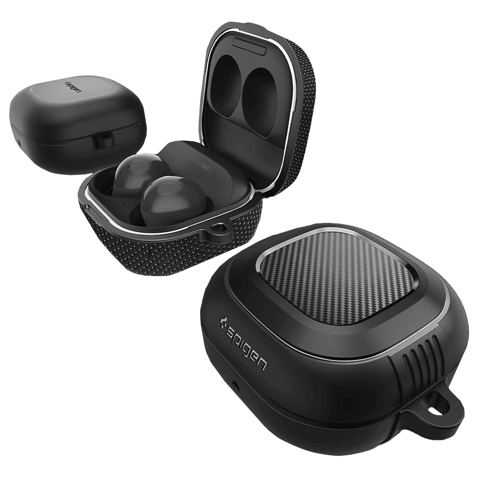 spigen Classic Fit TPU and Polycarbonate Back Cover for Galaxy Buds 2, Galaxy Buds Pro and Galaxy Buds Live (Metal Carabiner, Black)_13