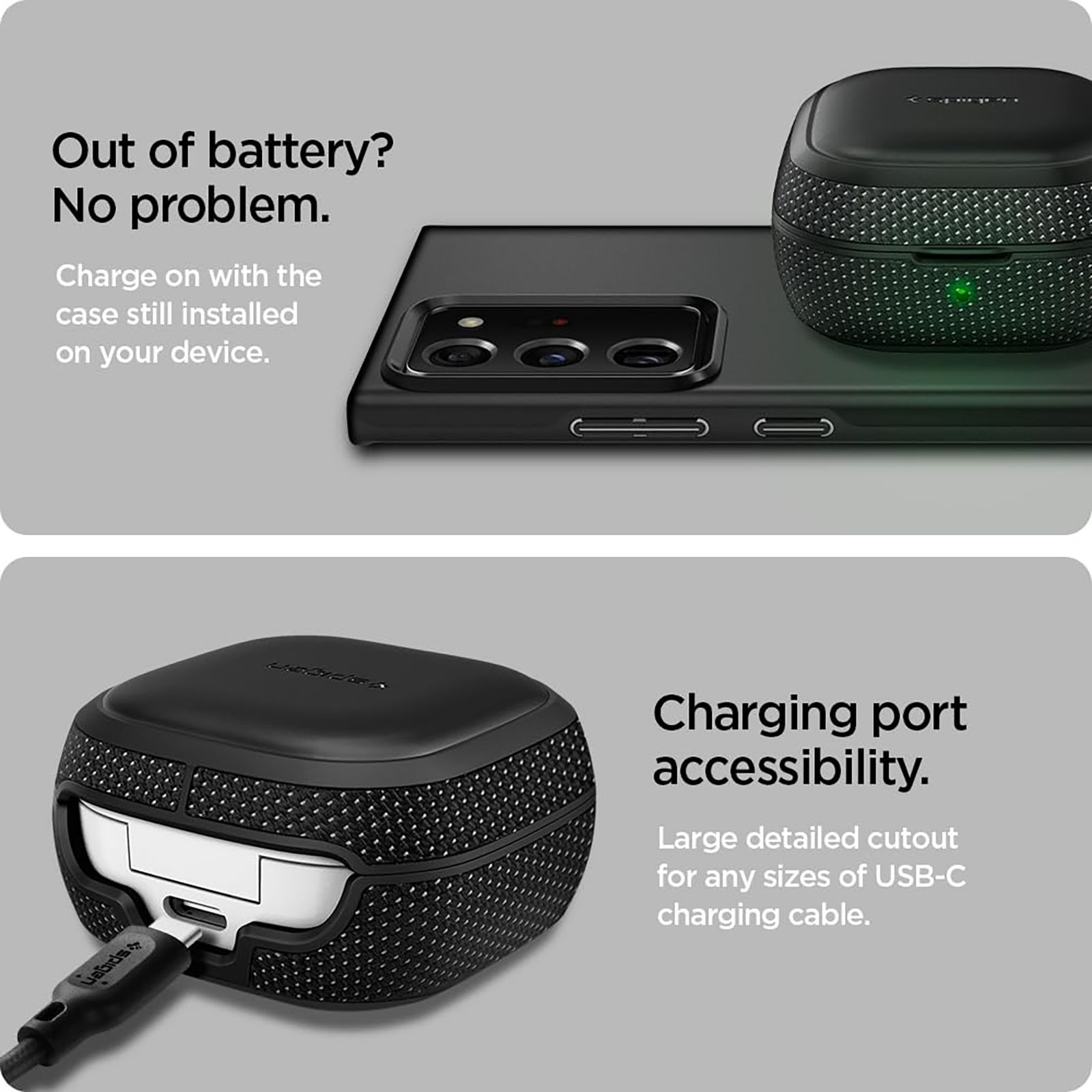 spigen Classic Fit TPU and Polycarbonate Back Cover for Galaxy Buds 2, Galaxy Buds Pro and Galaxy Buds Live (Metal Carabiner, Black)_15